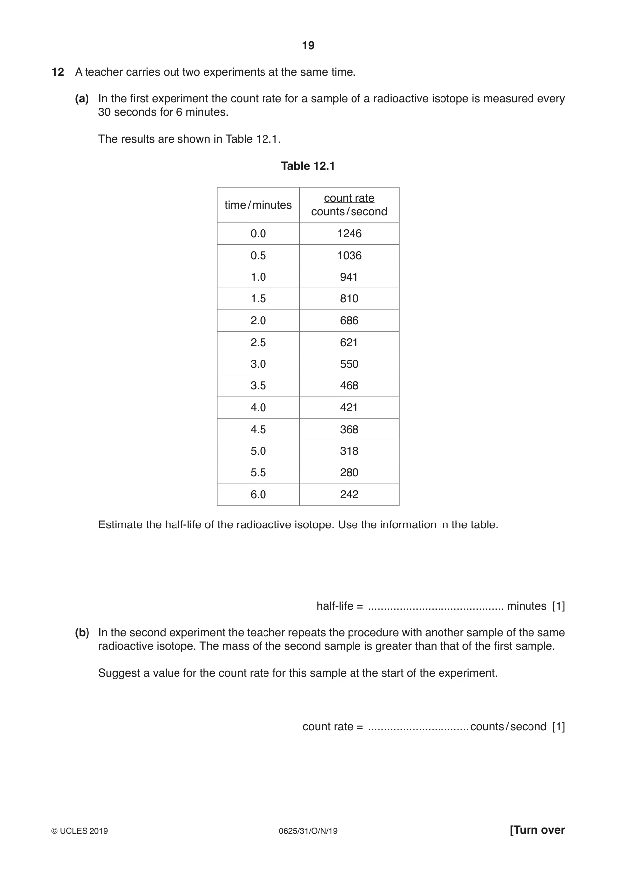 Cambridge IGCSE Physics 0625 2019 Oct/Nov Paper 3 · Variant 1 question paper, page 19 of 20
