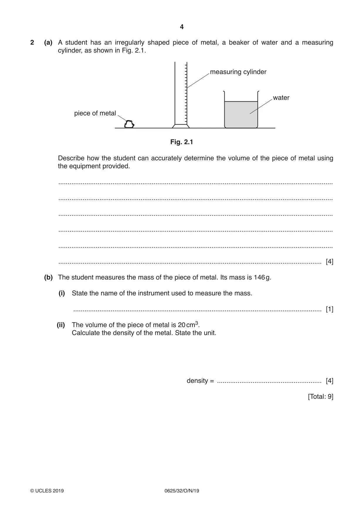 Cambridge IGCSE Physics 0625 2019 Oct/Nov Paper 3 · Variant 2 question paper, page 4 of 20