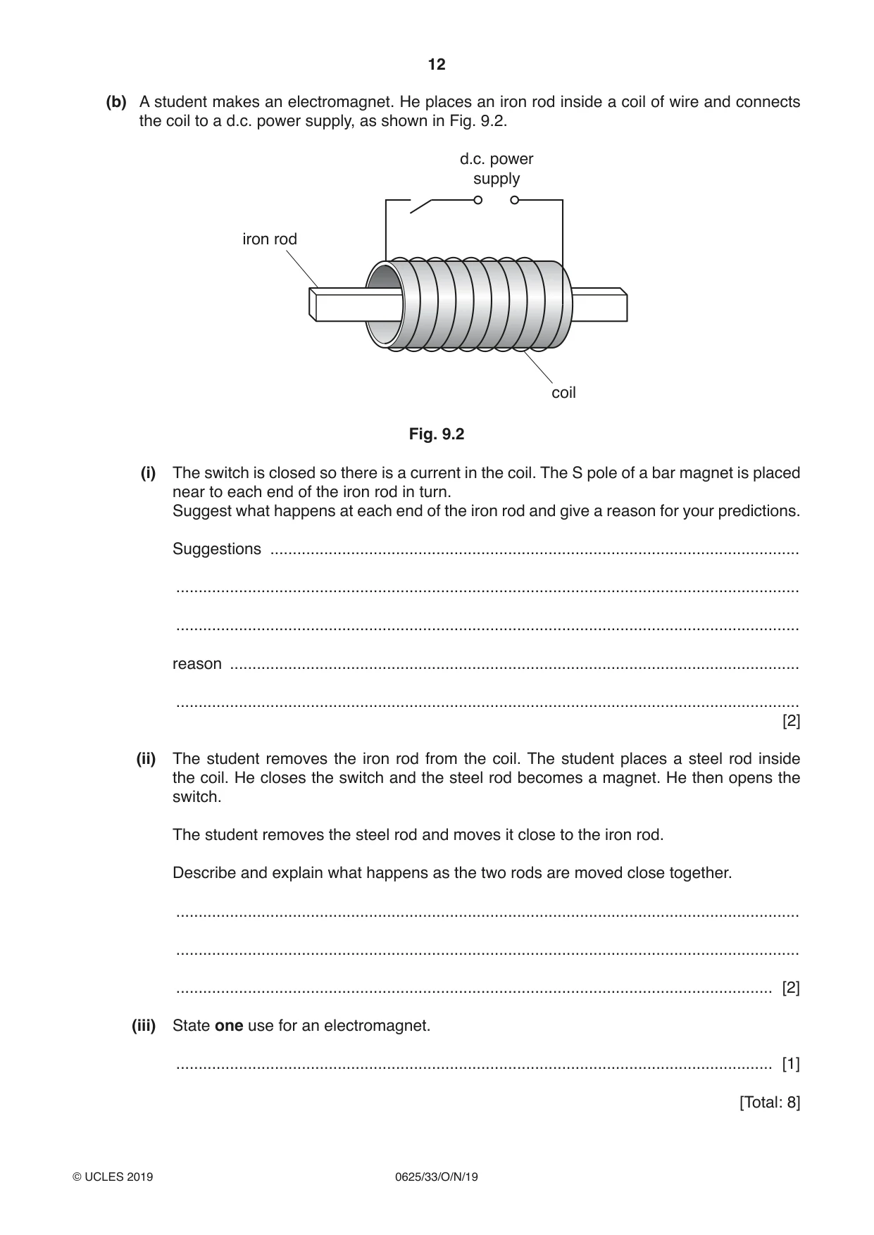 Cambridge IGCSE Physics 0625 2019 Oct/Nov Paper 3 · Variant 3 question paper, page 12 of 16