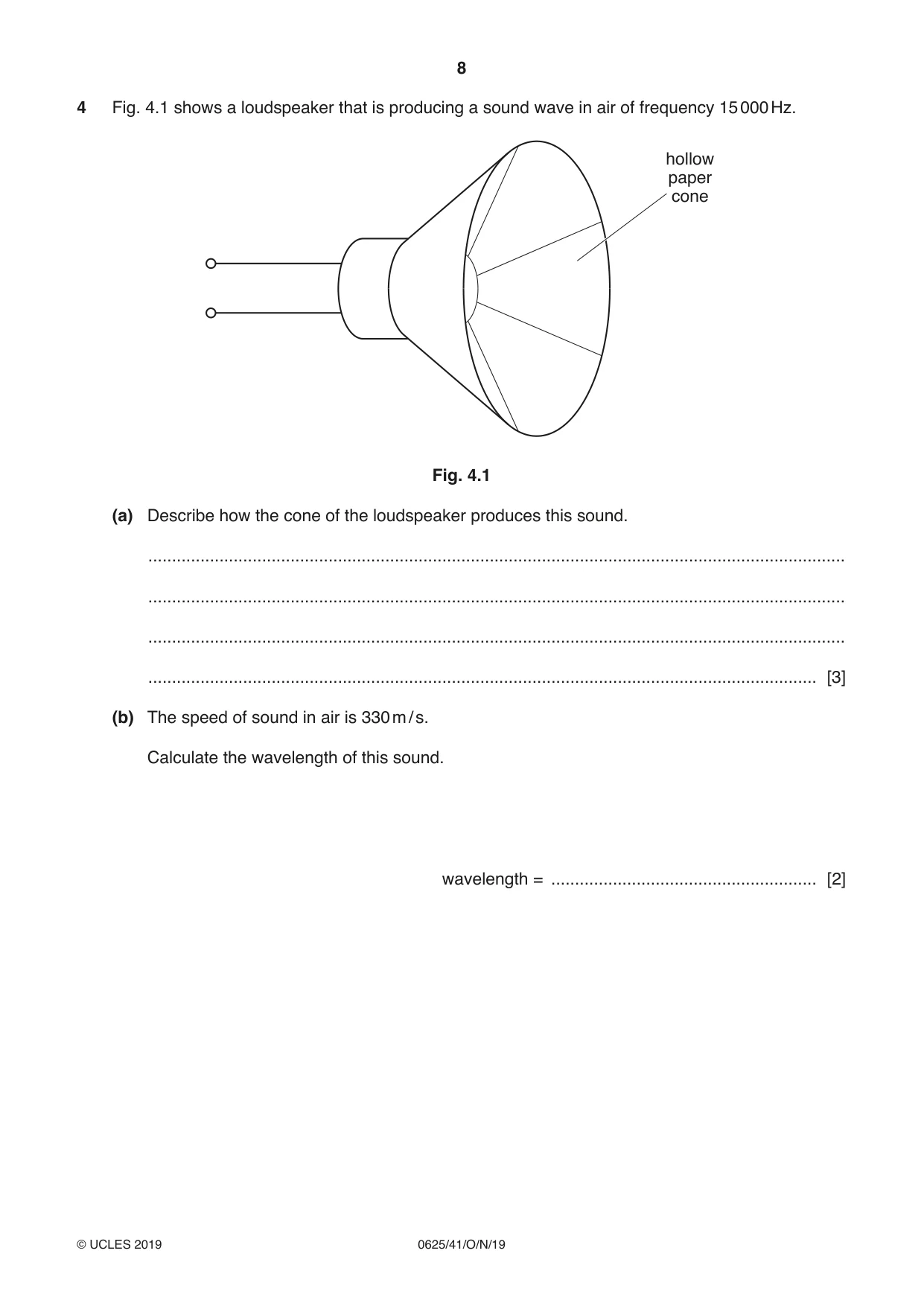 Cambridge IGCSE Physics 0625 2019 Oct/Nov Paper 4 · Variant 1 question paper, page 8 of 20