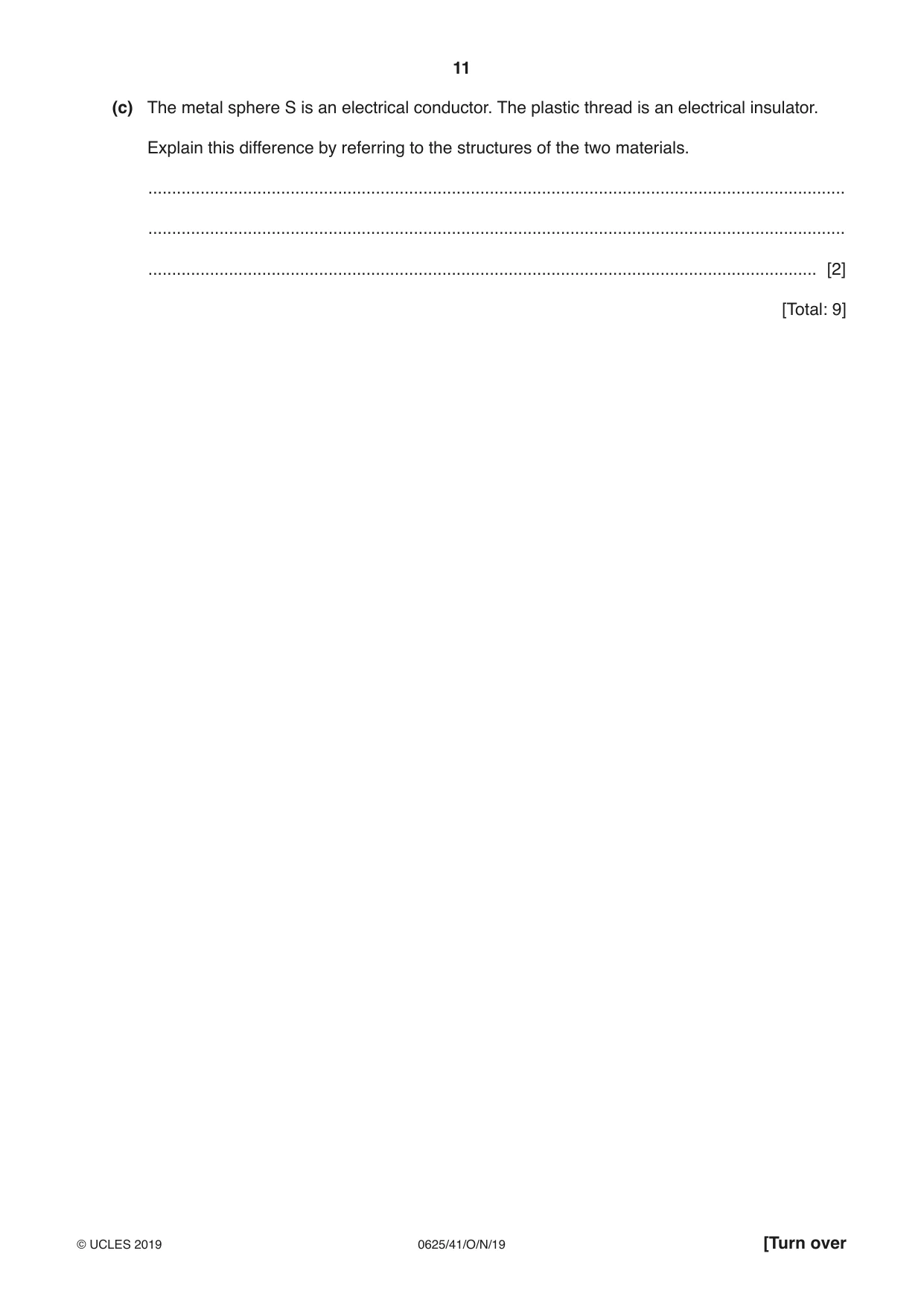 Cambridge IGCSE Physics 0625 2019 Oct/Nov Paper 4 · Variant 1 question paper, page 11 of 20