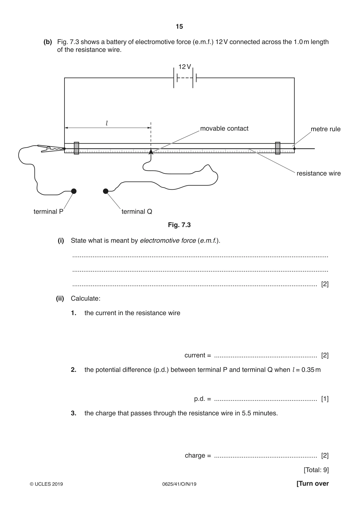 Cambridge IGCSE Physics 0625 2019 Oct/Nov Paper 4 · Variant 1 question paper, page 15 of 20