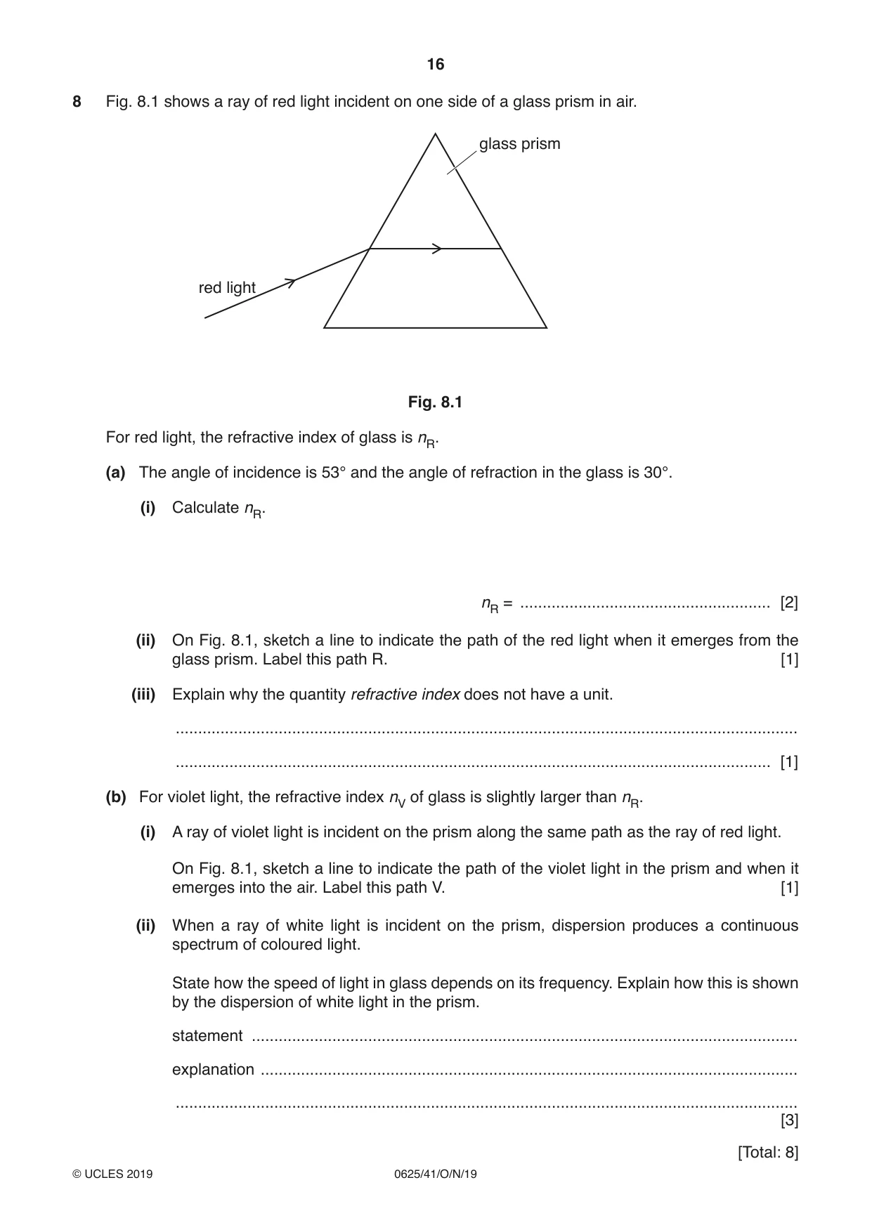 Cambridge IGCSE Physics 0625 2019 Oct/Nov Paper 4 · Variant 1 question paper, page 16 of 20