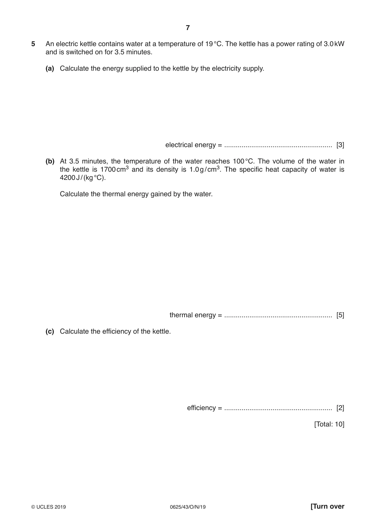 Cambridge IGCSE Physics 0625 2019 Oct/Nov Paper 4 · Variant 3 question paper, page 7 of 16