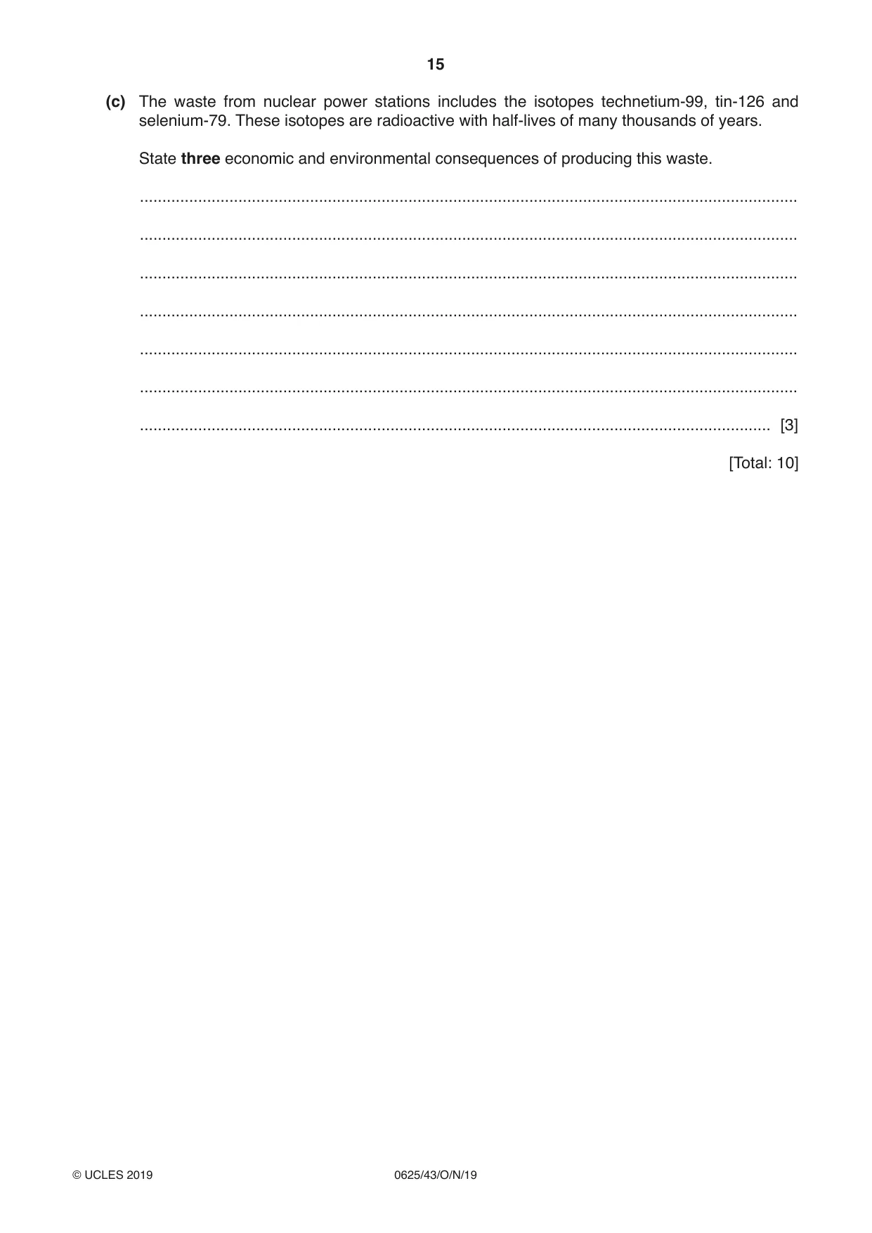 Cambridge IGCSE Physics 0625 2019 Oct/Nov Paper 4 · Variant 3 question paper, page 15 of 16