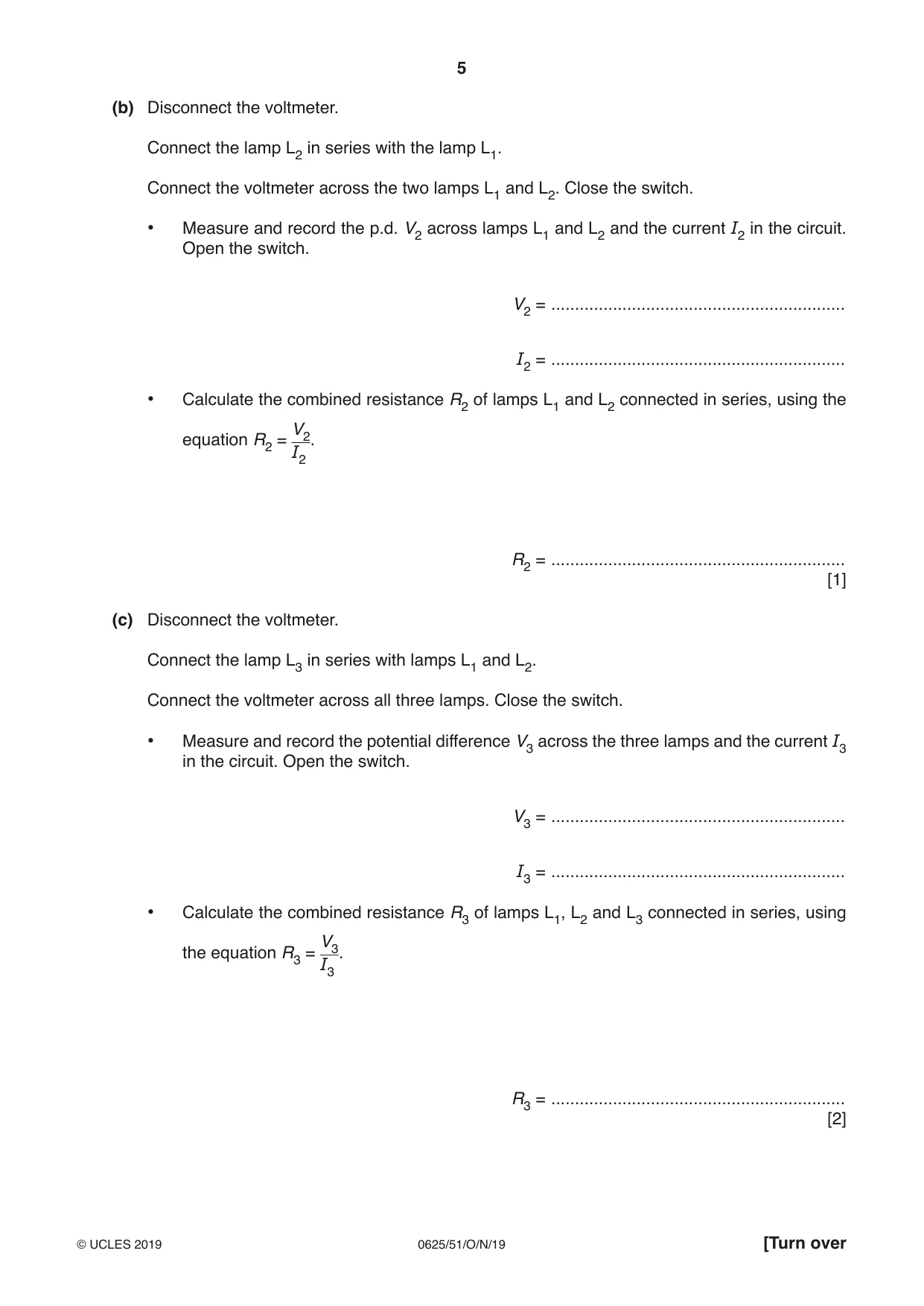 Cambridge IGCSE Physics 0625 2019 Oct/Nov Paper 5 · Variant 1 question paper, page 5 of 12