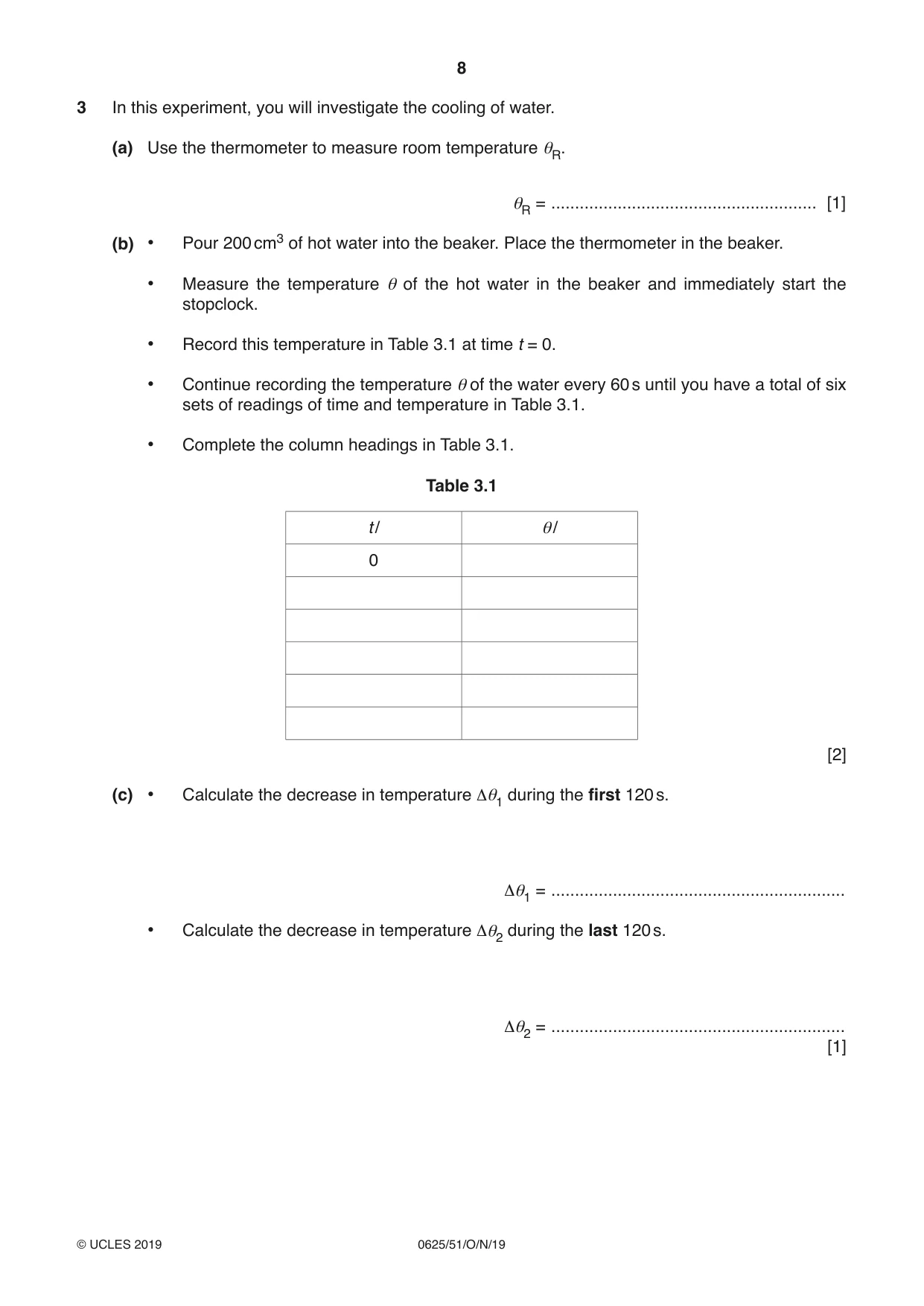 Cambridge IGCSE Physics 0625 2019 Oct/Nov Paper 5 · Variant 1 question paper, page 8 of 12