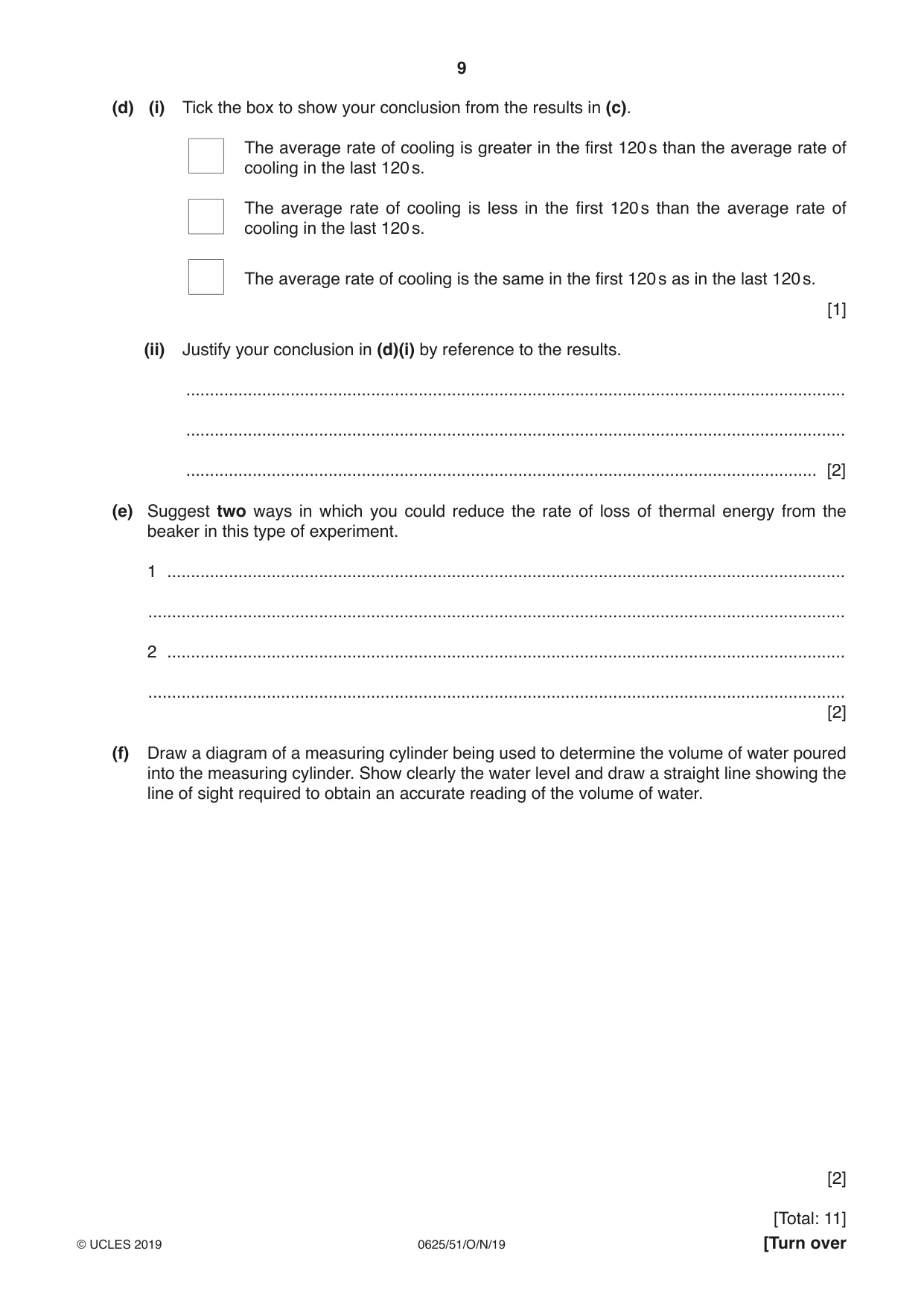 Cambridge IGCSE Physics 0625 2019 Oct/Nov Paper 5 · Variant 1 question paper, page 9 of 12