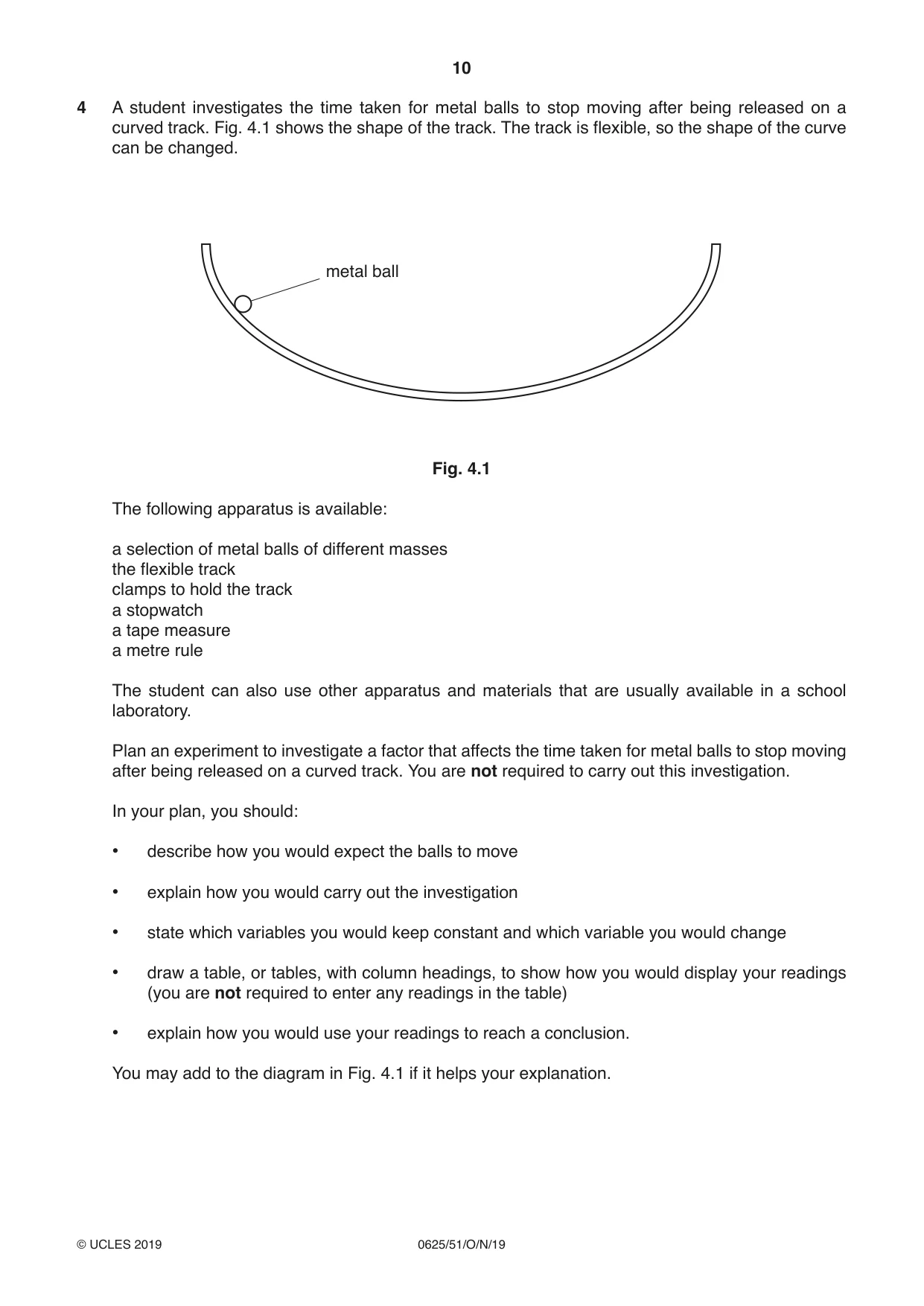 Cambridge IGCSE Physics 0625 2019 Oct/Nov Paper 5 · Variant 1 question paper, page 10 of 12