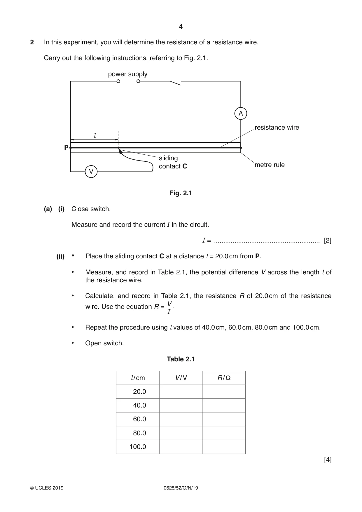 Cambridge IGCSE Physics 0625 2019 Oct/Nov Paper 5 · Variant 2 question paper, page 4 of 12