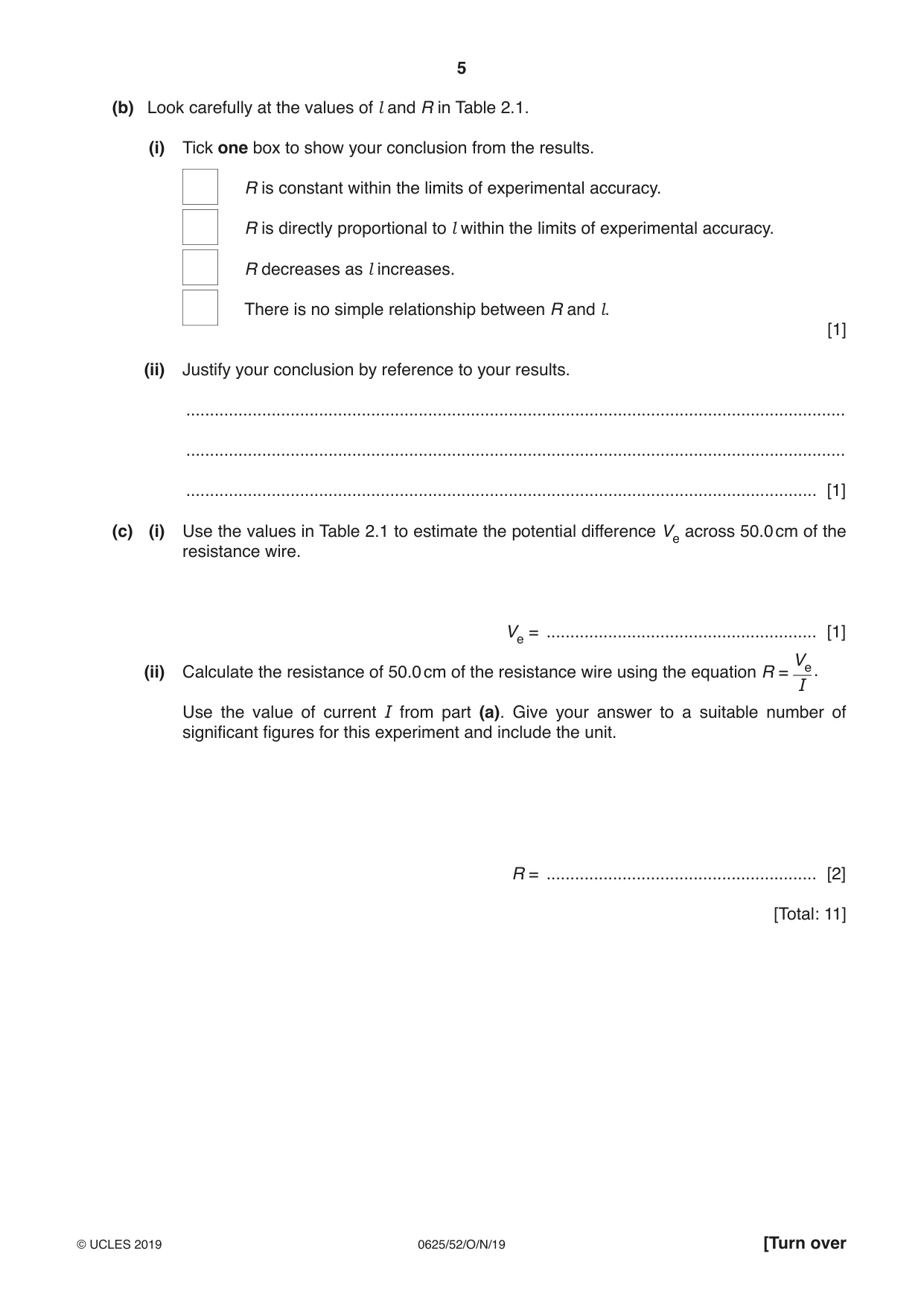 Cambridge IGCSE Physics 0625 2019 Oct/Nov Paper 5 · Variant 2 question paper, page 5 of 12
