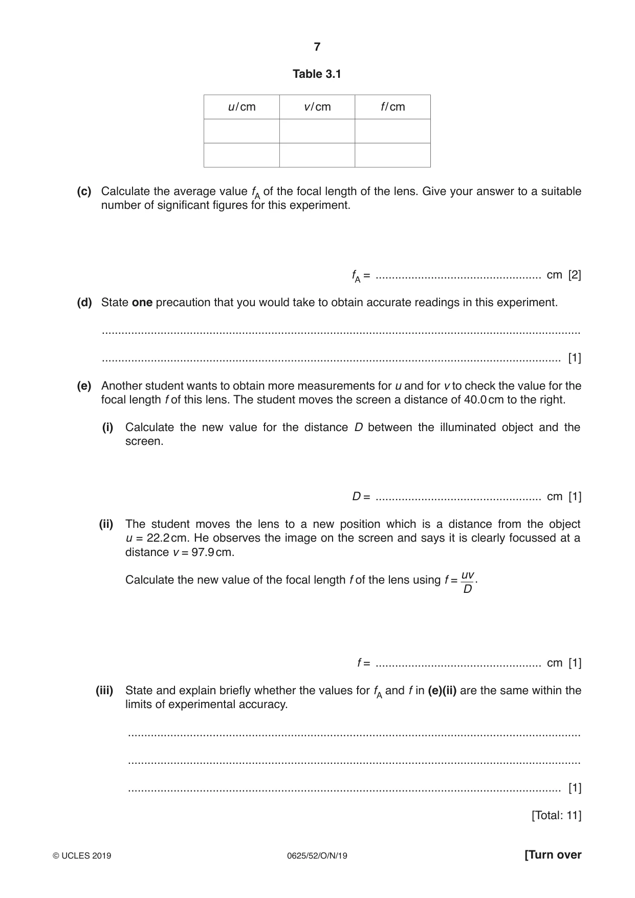 Cambridge IGCSE Physics 0625 2019 Oct/Nov Paper 5 · Variant 2 question paper, page 7 of 12