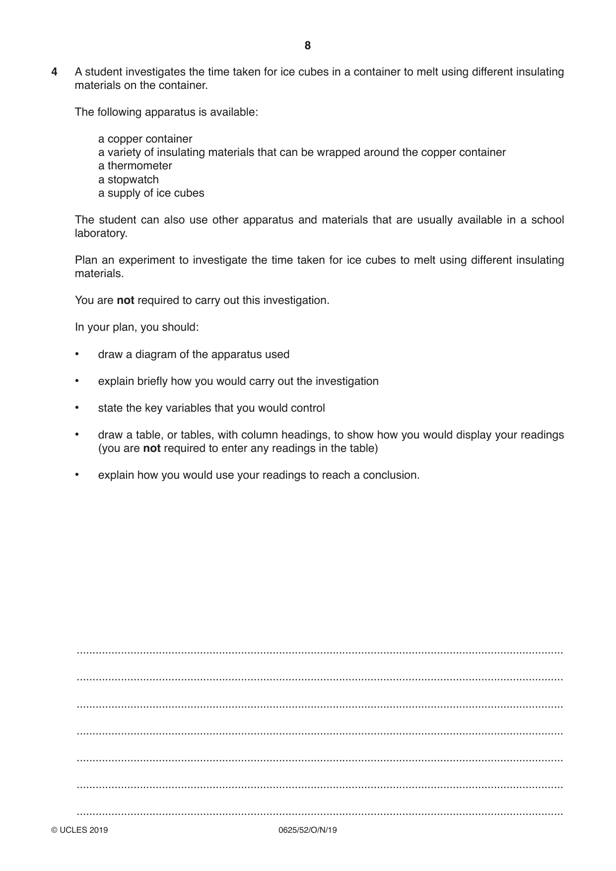 Cambridge IGCSE Physics 0625 2019 Oct/Nov Paper 5 · Variant 2 question paper, page 8 of 12