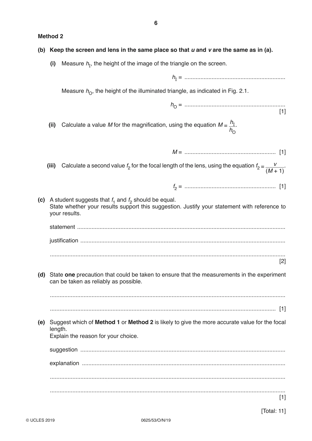 Cambridge IGCSE Physics 0625 2019 Oct/Nov Paper 5 · Variant 3 question paper, page 6 of 12