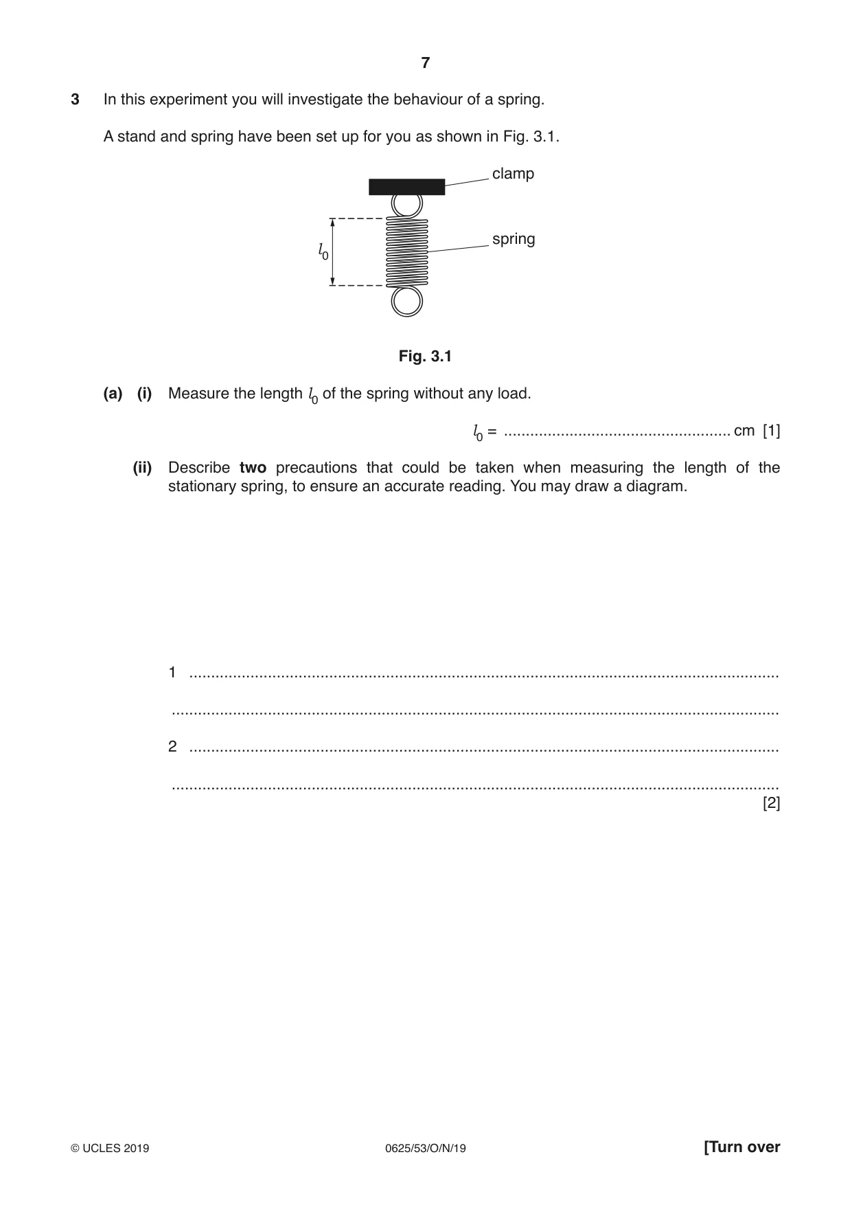Cambridge IGCSE Physics 0625 2019 Oct/Nov Paper 5 · Variant 3 question paper, page 7 of 12