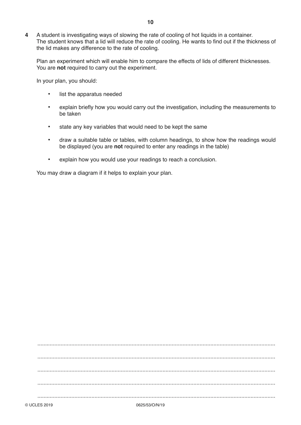 Cambridge IGCSE Physics 0625 2019 Oct/Nov Paper 5 · Variant 3 question paper, page 10 of 12
