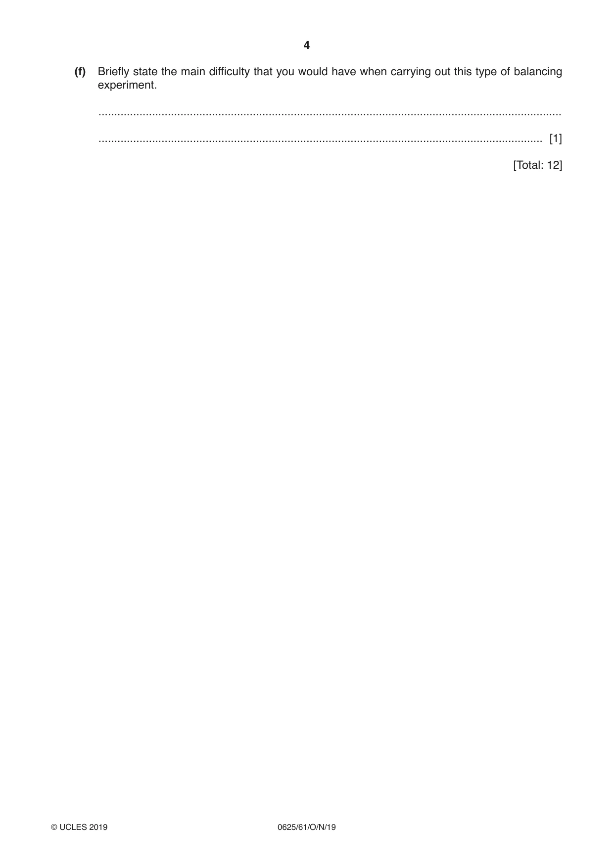 Cambridge IGCSE Physics 0625 2019 Oct/Nov Paper 6 · Variant 1 question paper, page 4 of 12
