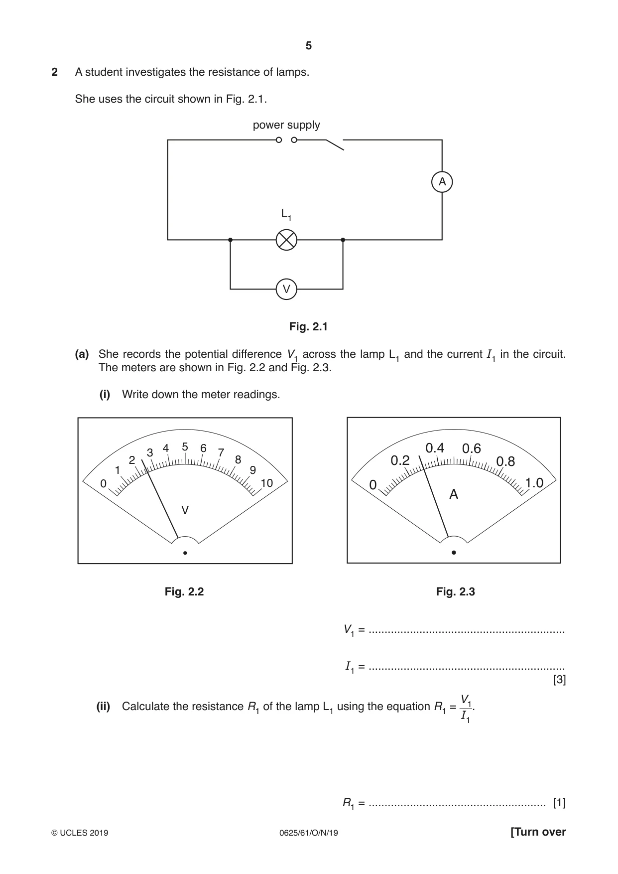 Cambridge IGCSE Physics 0625 2019 Oct/Nov Paper 6 · Variant 1 question paper, page 5 of 12