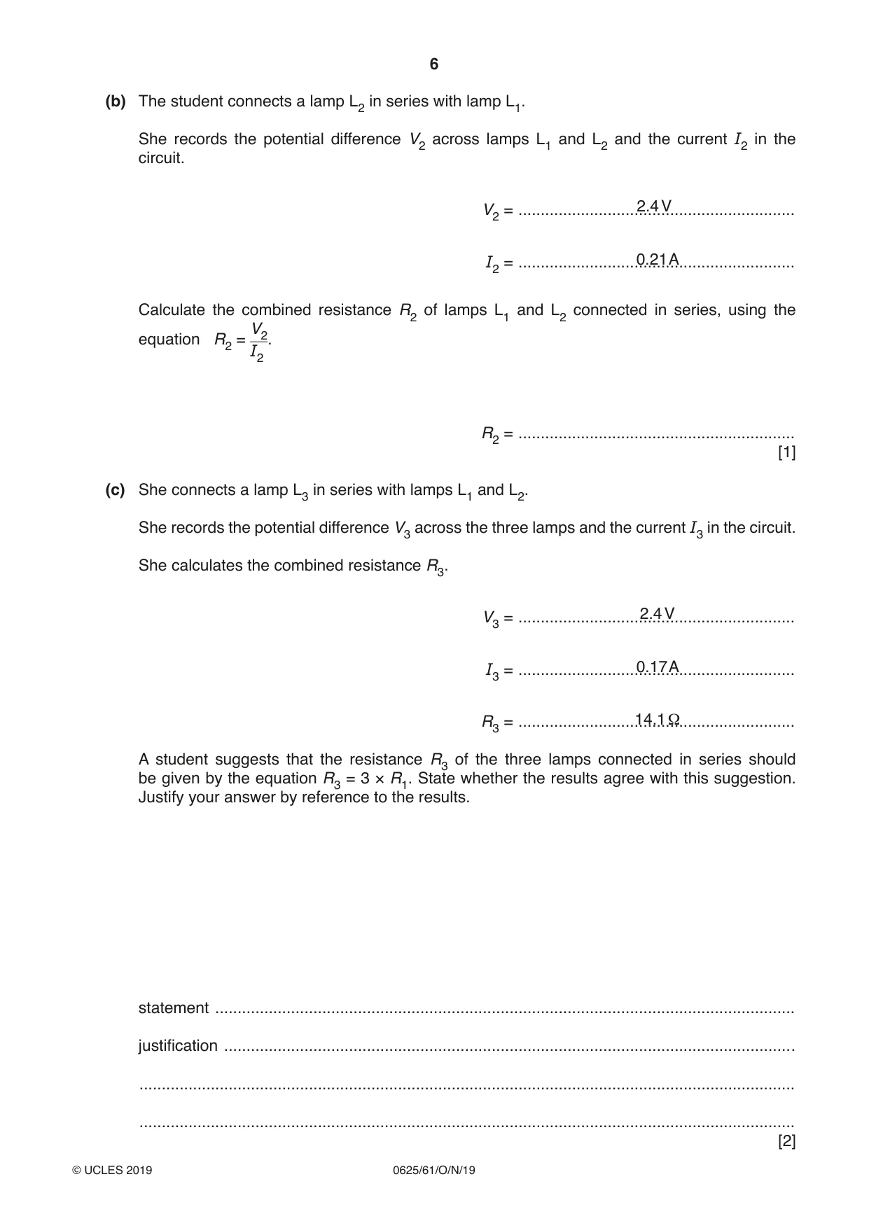 Cambridge IGCSE Physics 0625 2019 Oct/Nov Paper 6 · Variant 1 question paper, page 6 of 12