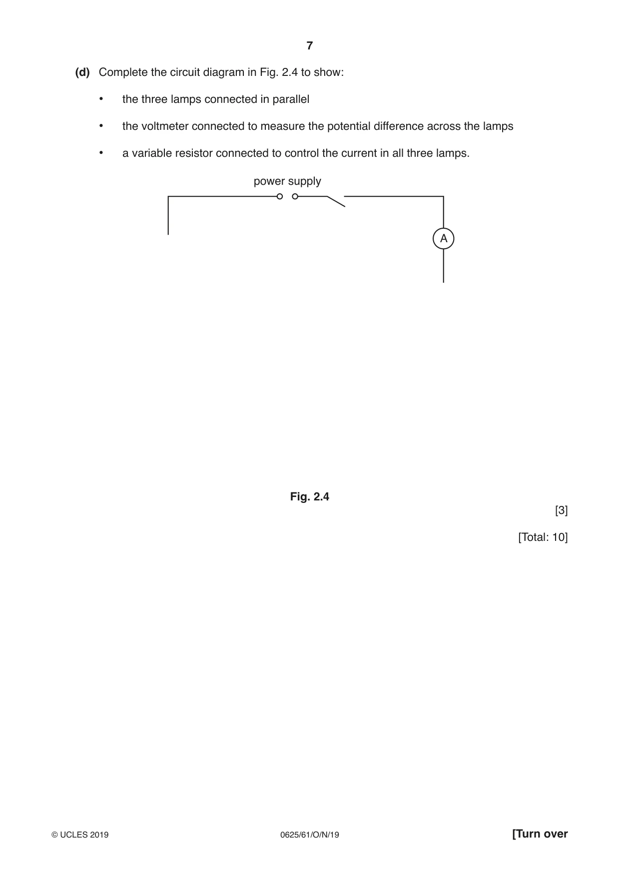 Cambridge IGCSE Physics 0625 2019 Oct/Nov Paper 6 · Variant 1 question paper, page 7 of 12