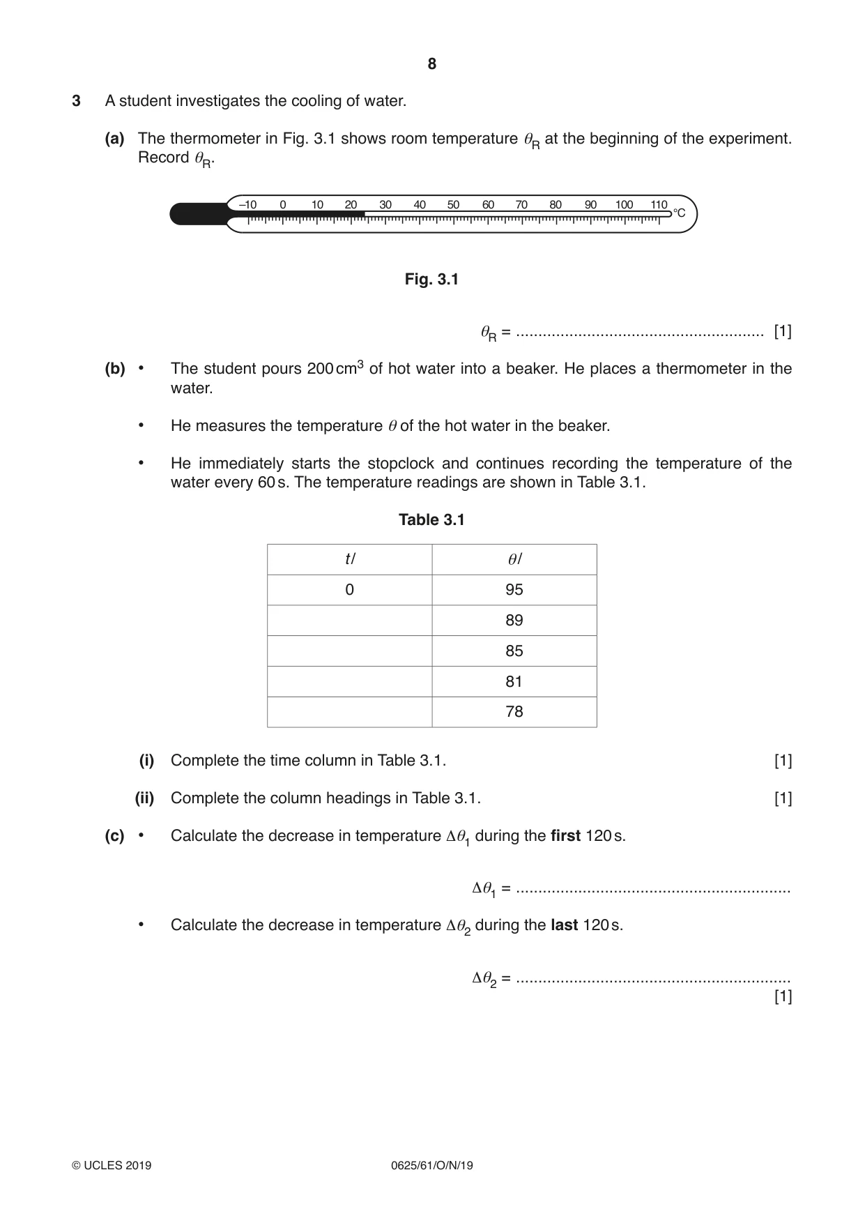 Cambridge IGCSE Physics 0625 2019 Oct/Nov Paper 6 · Variant 1 question paper, page 8 of 12