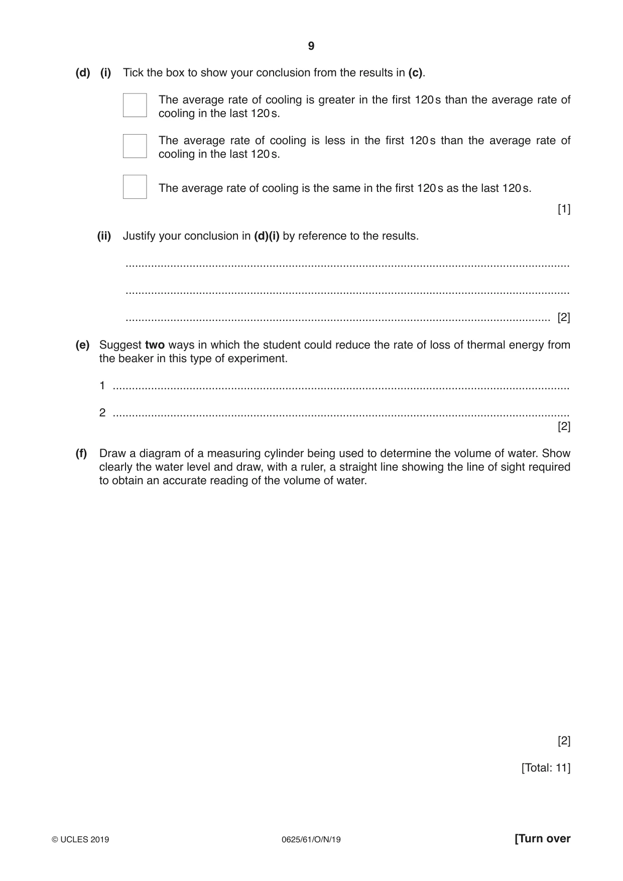 Cambridge IGCSE Physics 0625 2019 Oct/Nov Paper 6 · Variant 1 question paper, page 9 of 12