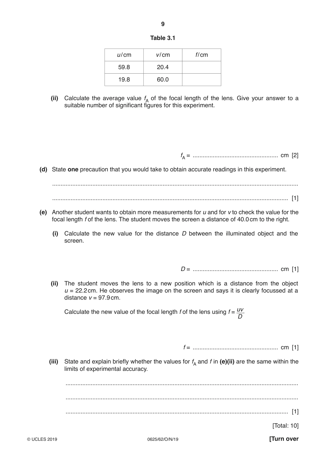 Cambridge IGCSE Physics 0625 2019 Oct/Nov Paper 6 · Variant 2 question paper, page 9 of 12