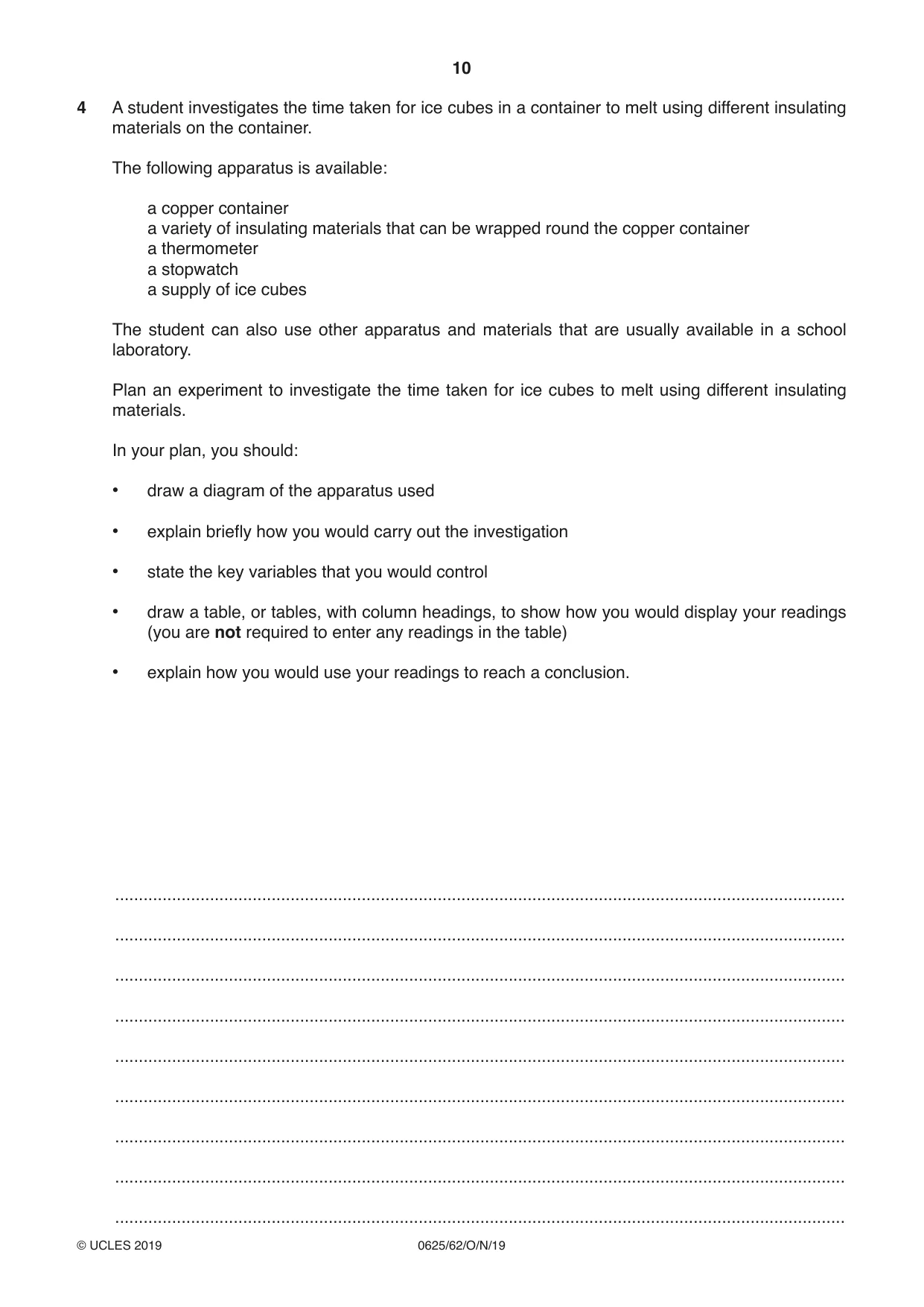 Cambridge IGCSE Physics 0625 2019 Oct/Nov Paper 6 · Variant 2 question paper, page 10 of 12