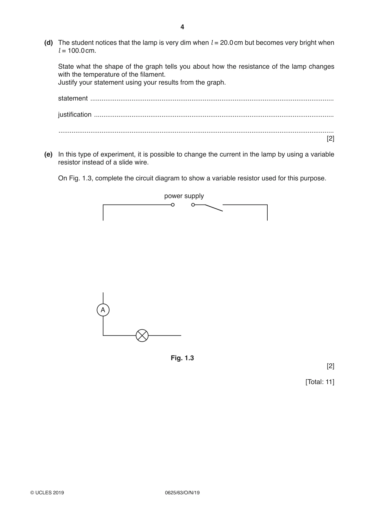 Cambridge IGCSE Physics 0625 2019 Oct/Nov Paper 6 · Variant 3 question paper, page 4 of 16