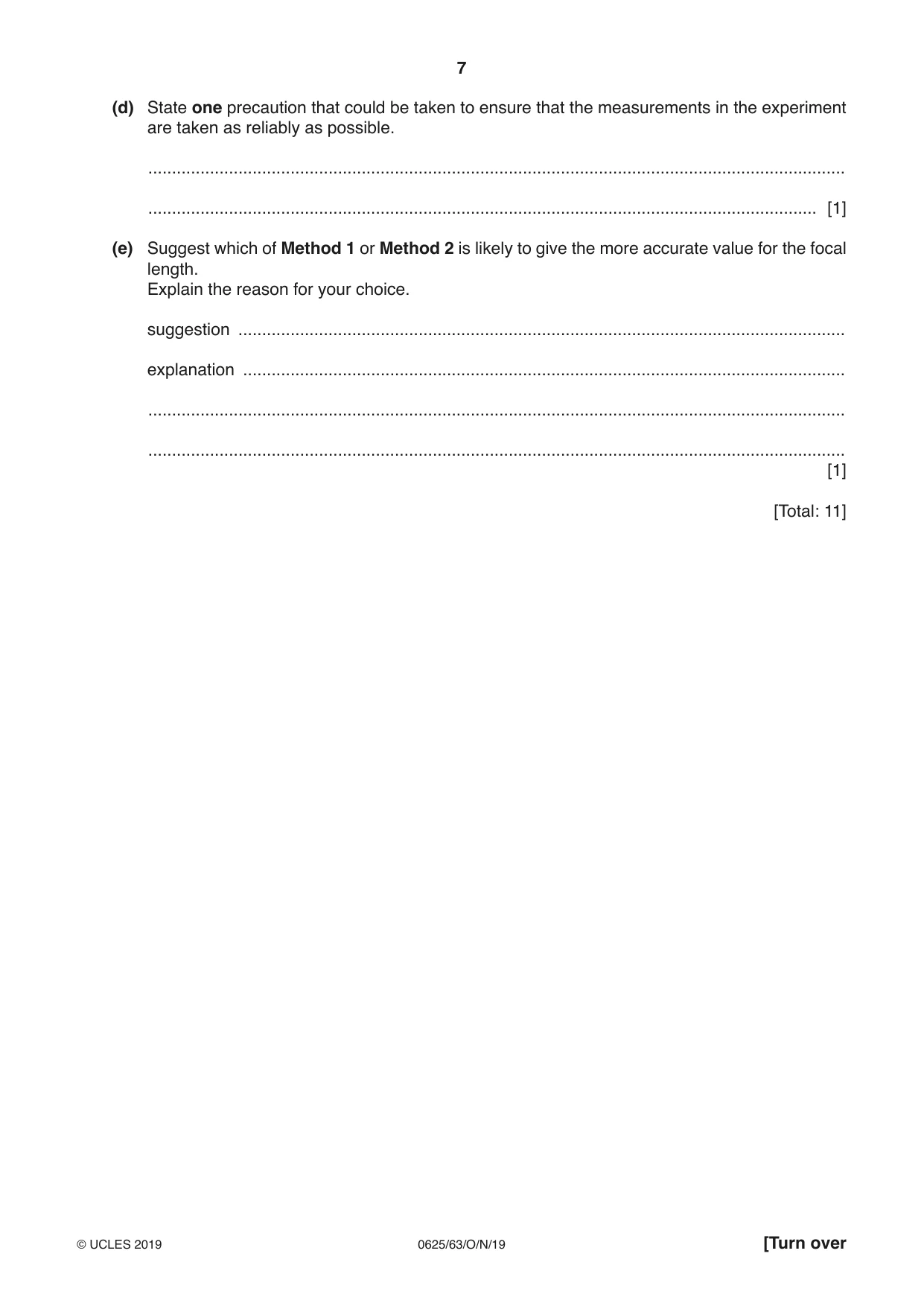 Cambridge IGCSE Physics 0625 2019 Oct/Nov Paper 6 · Variant 3 question paper, page 7 of 16