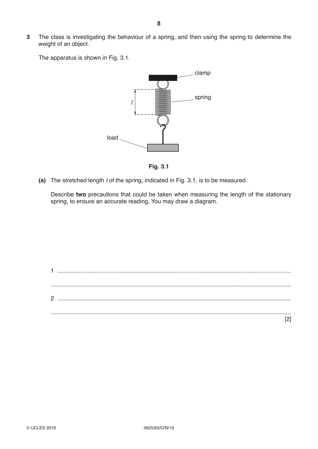 Cambridge IGCSE Physics 0625 2019 Oct/Nov Paper 6 · Variant 3 question paper, page 8 of 16