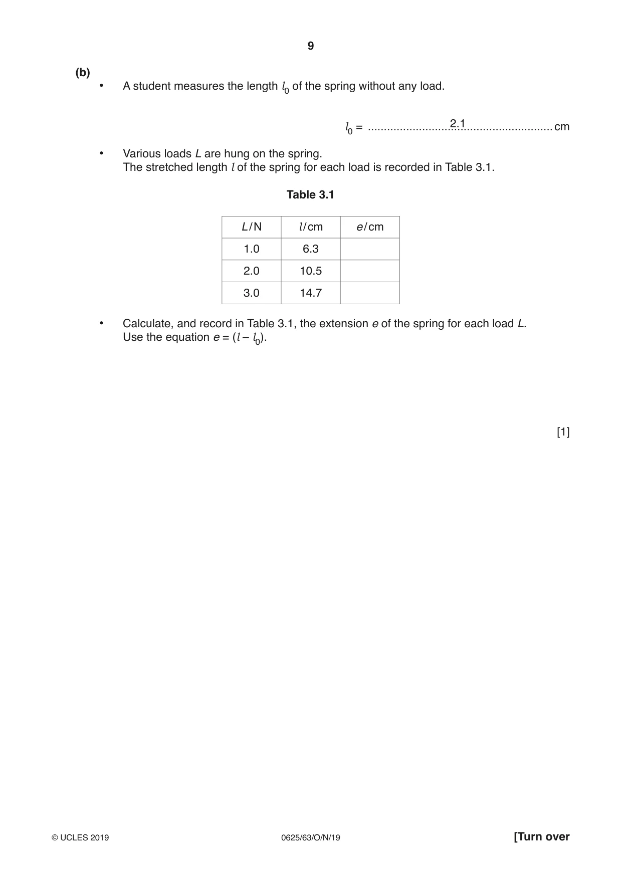 Cambridge IGCSE Physics 0625 2019 Oct/Nov Paper 6 · Variant 3 question paper, page 9 of 16