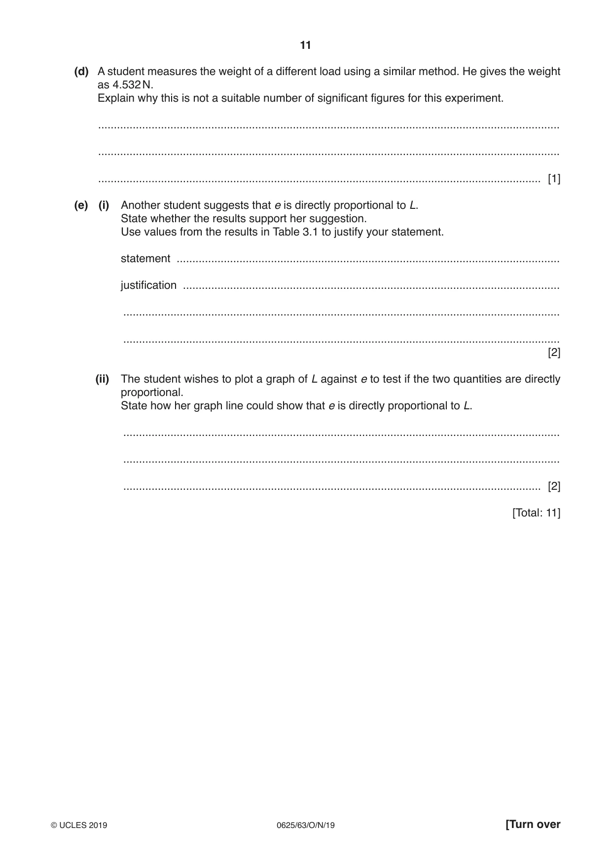 Cambridge IGCSE Physics 0625 2019 Oct/Nov Paper 6 · Variant 3 question paper, page 11 of 16