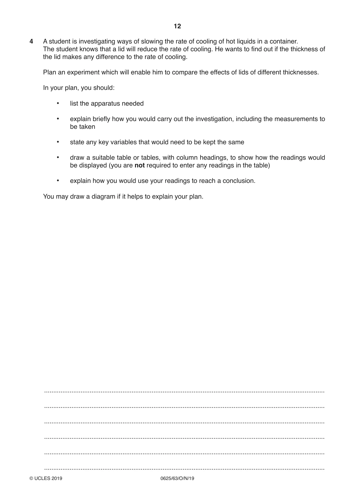 Cambridge IGCSE Physics 0625 2019 Oct/Nov Paper 6 · Variant 3 question paper, page 12 of 16