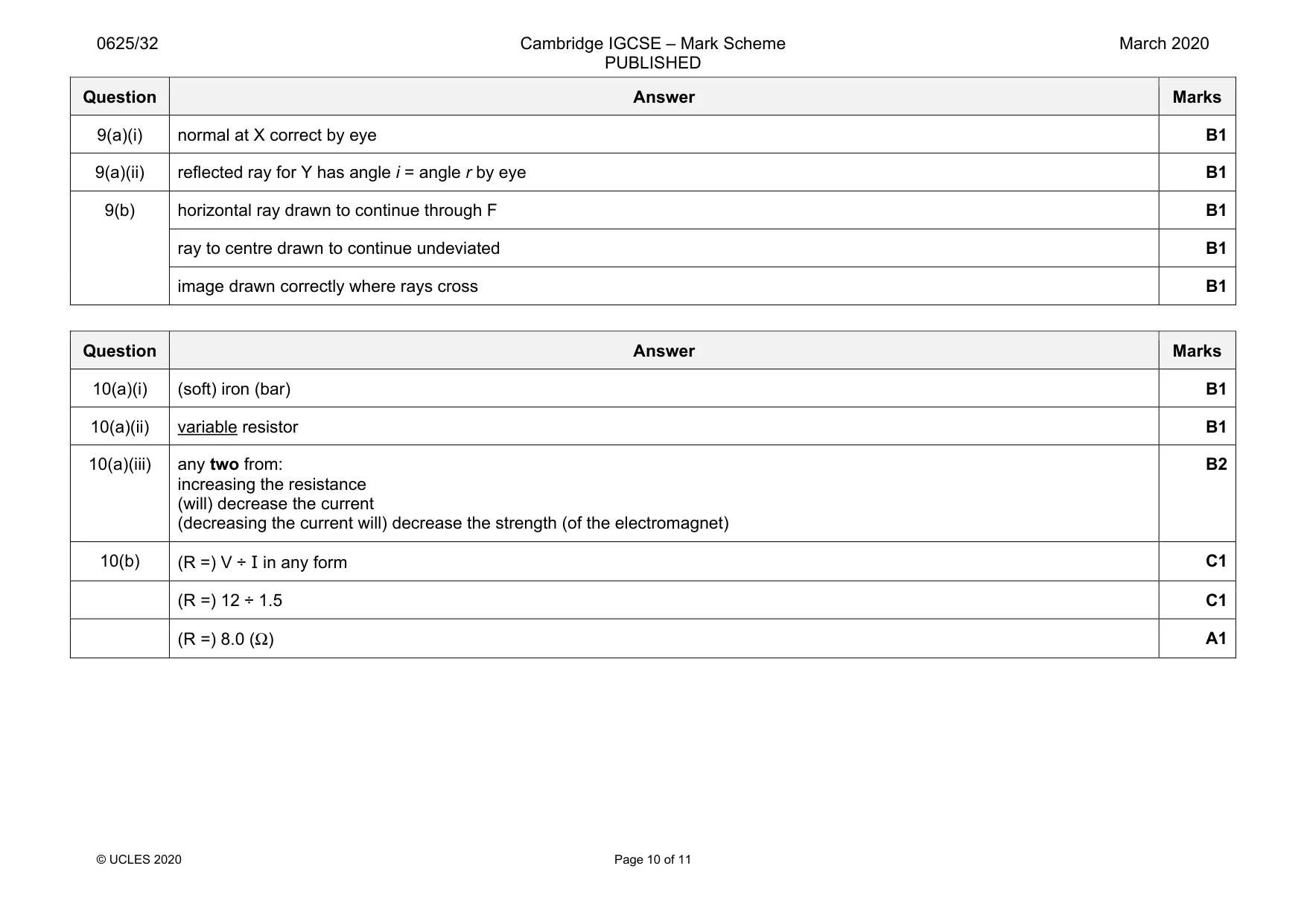 Mark scheme, page 10 of 11