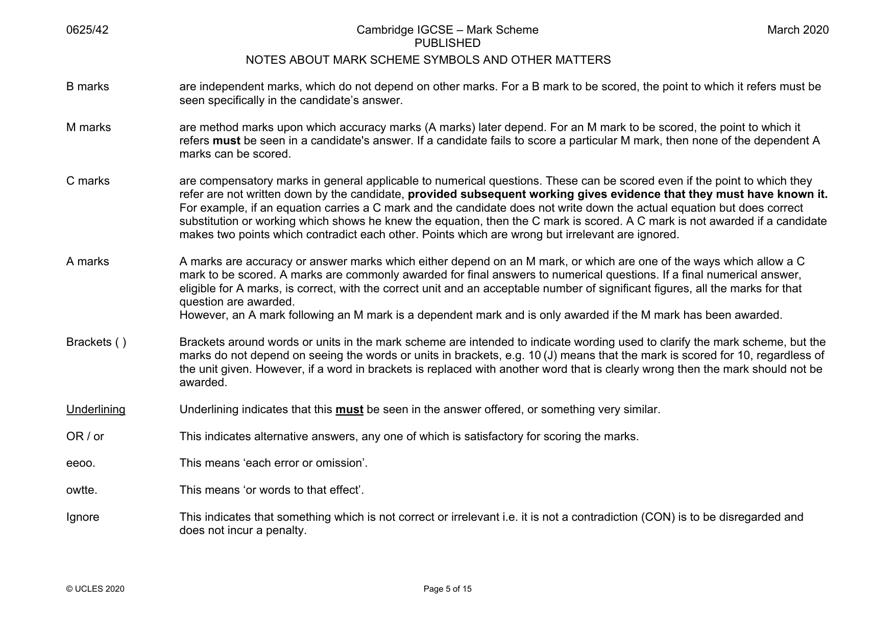 Mark scheme, page 5 of 15