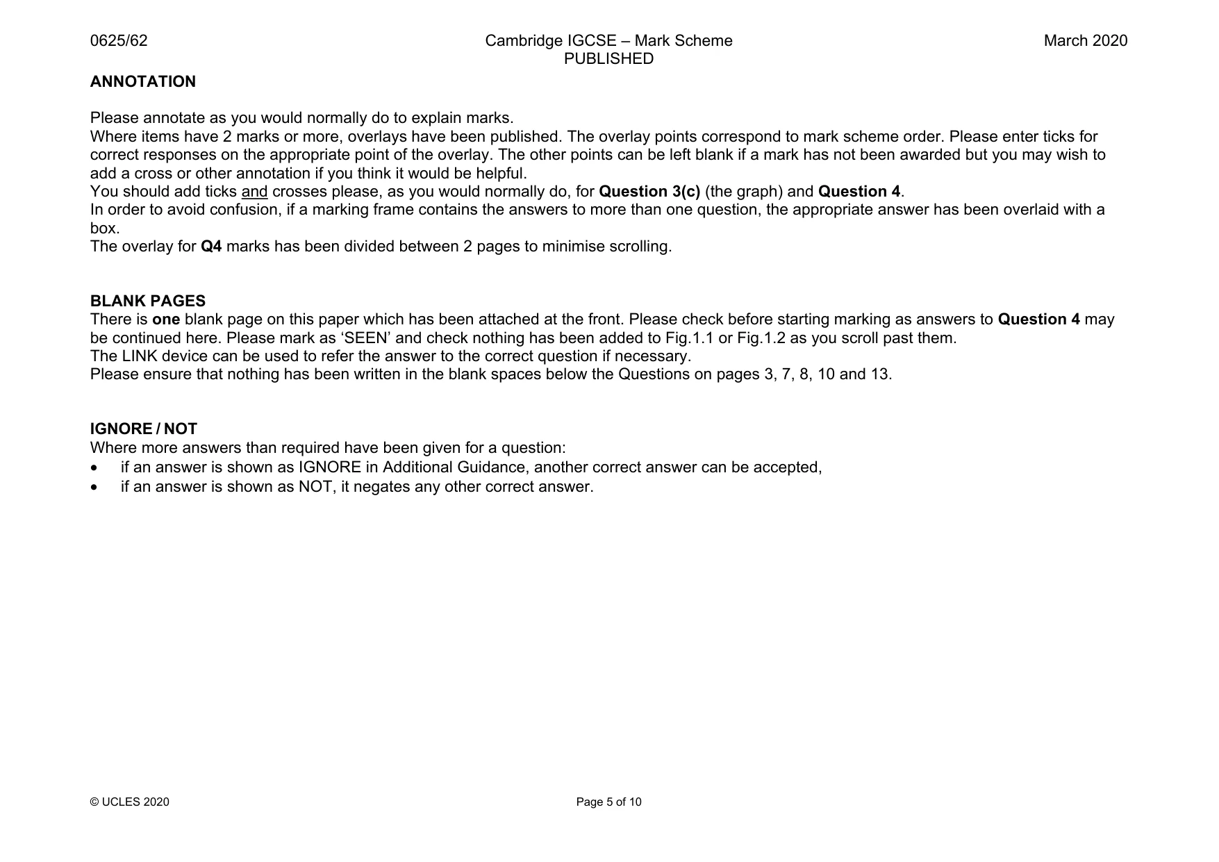 Mark scheme, page 5 of 10