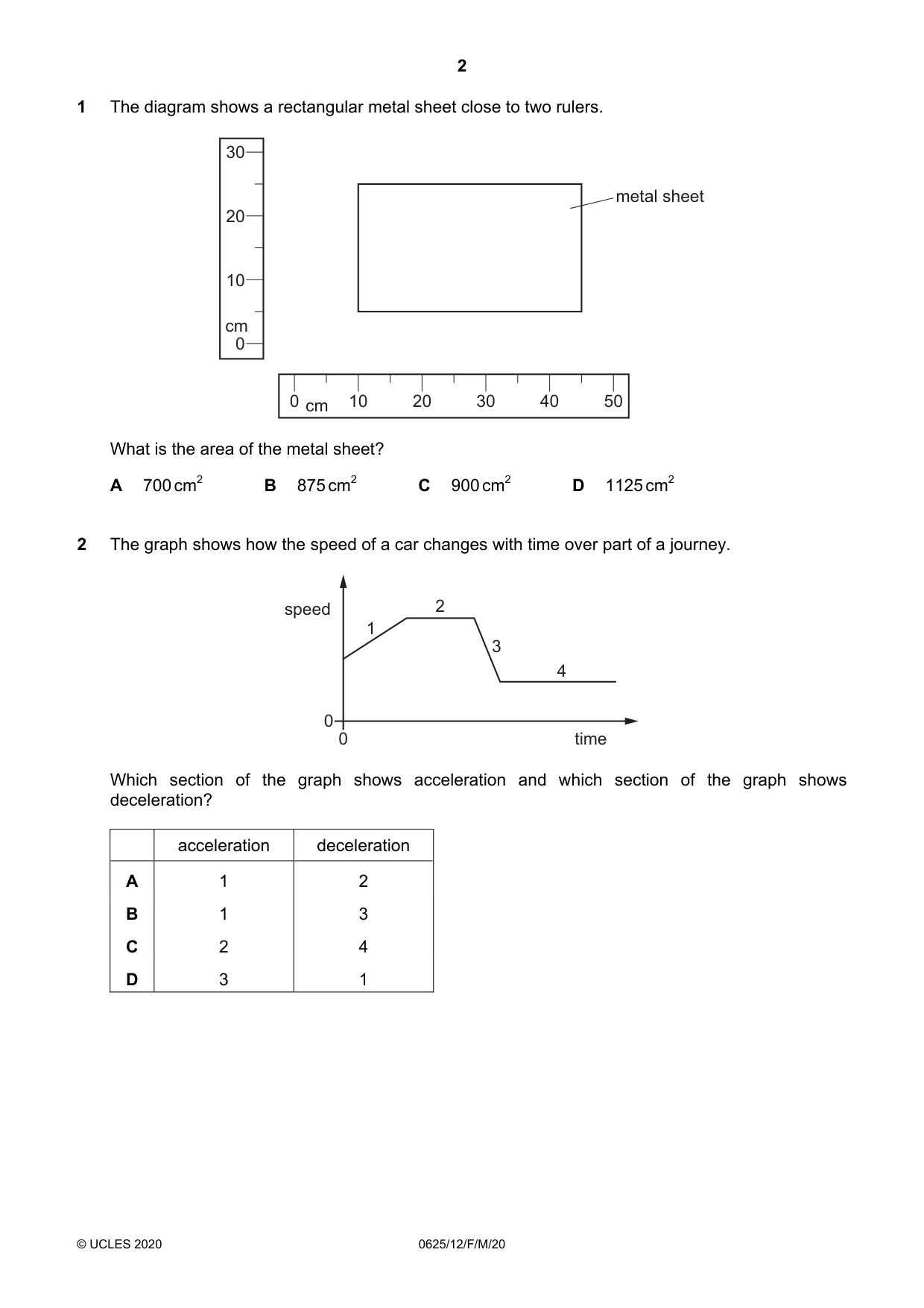 Cambridge IGCSE Physics 0625 2020 Feb/March Paper 1 · Variant 2 question paper, page 2 of 20
