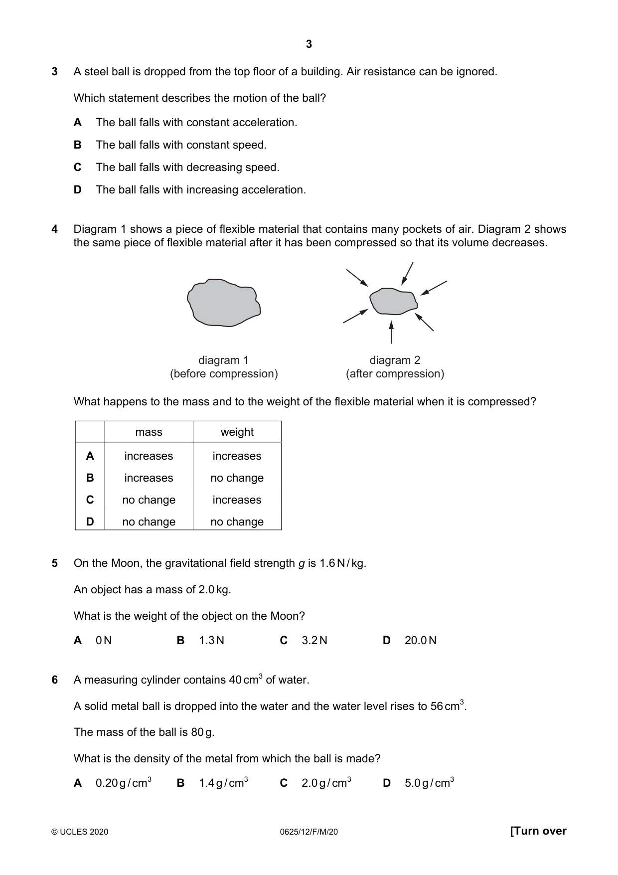 Cambridge IGCSE Physics 0625 2020 Feb/March Paper 1 · Variant 2 question paper, page 3 of 20
