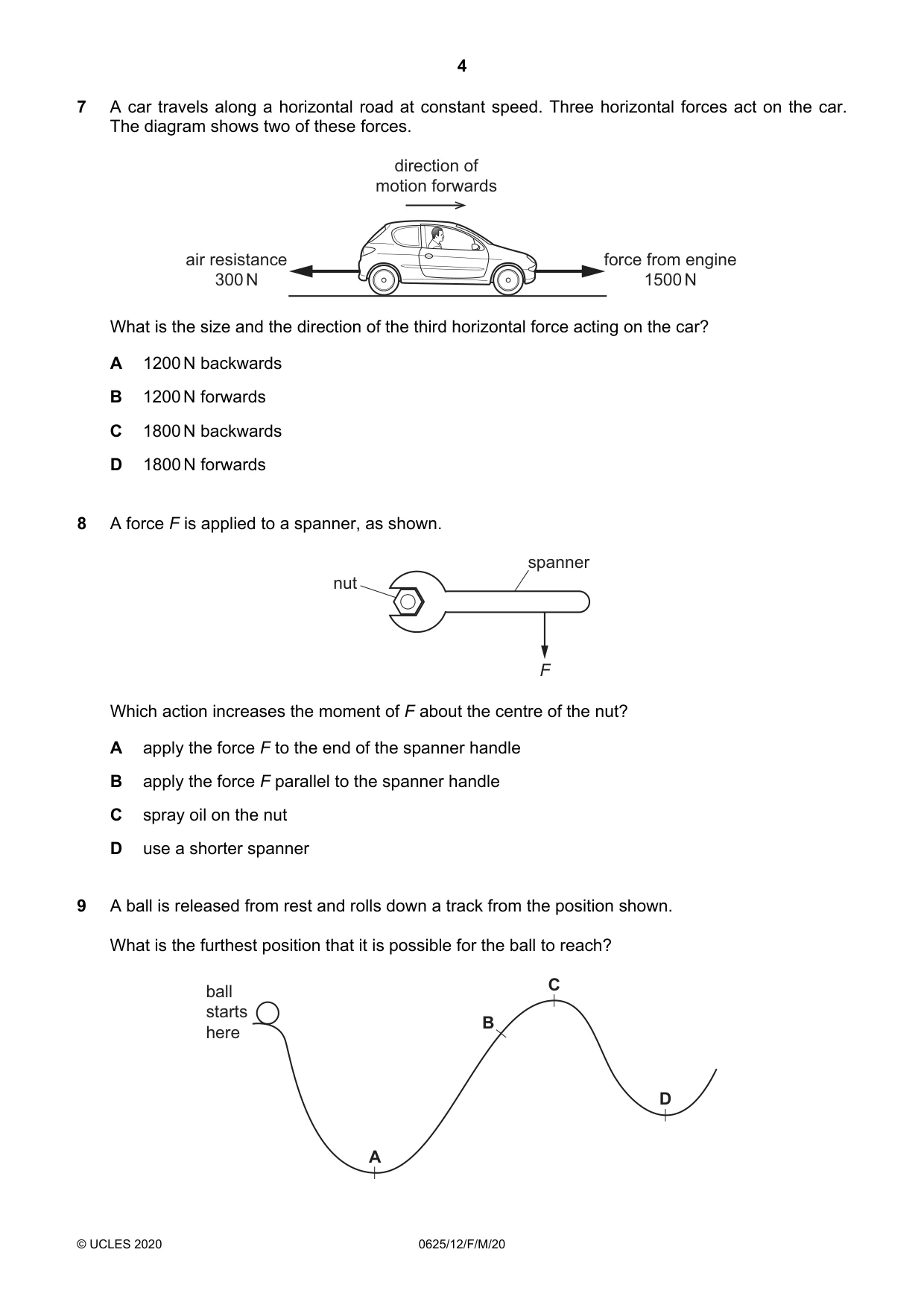 Cambridge IGCSE Physics 0625 2020 Feb/March Paper 1 · Variant 2 question paper, page 4 of 20