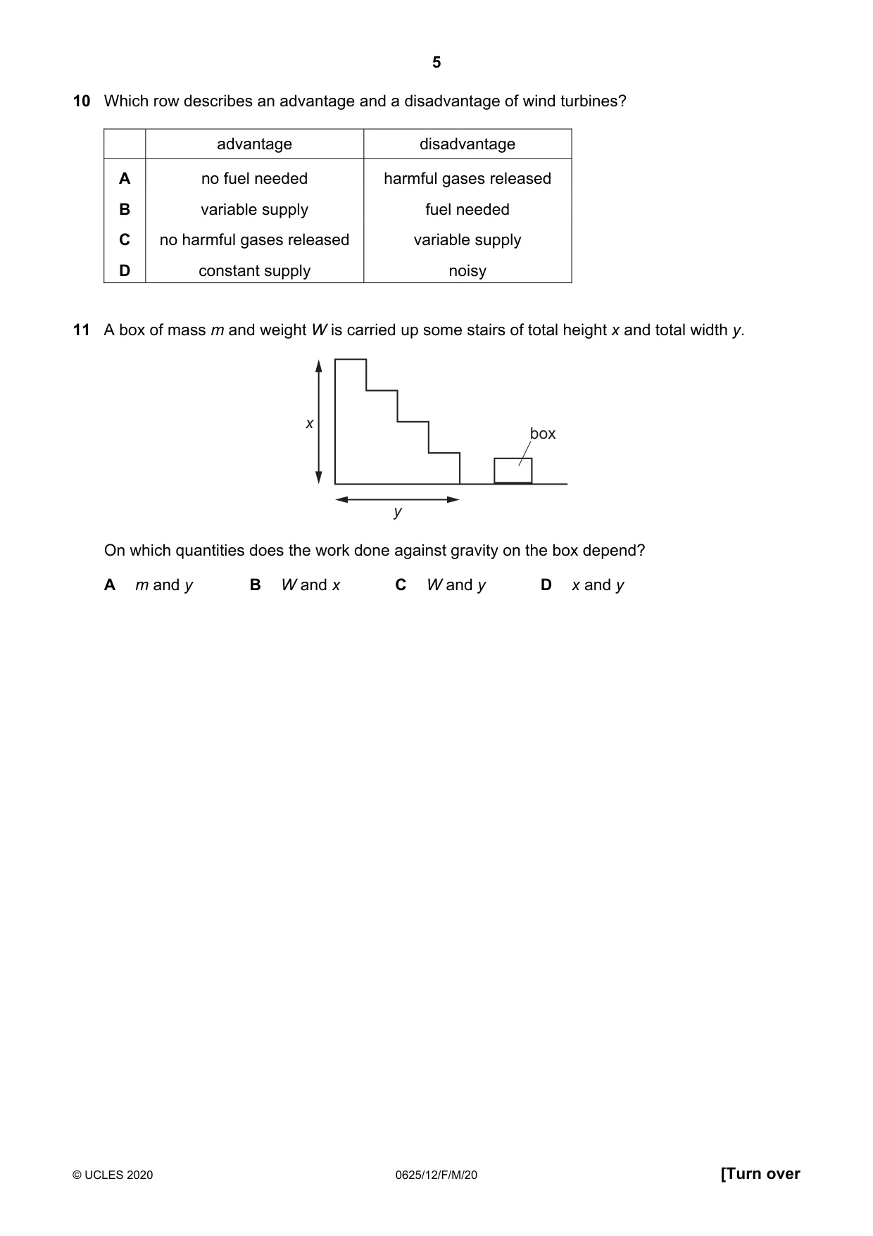 Cambridge IGCSE Physics 0625 2020 Feb/March Paper 1 · Variant 2 question paper, page 5 of 20