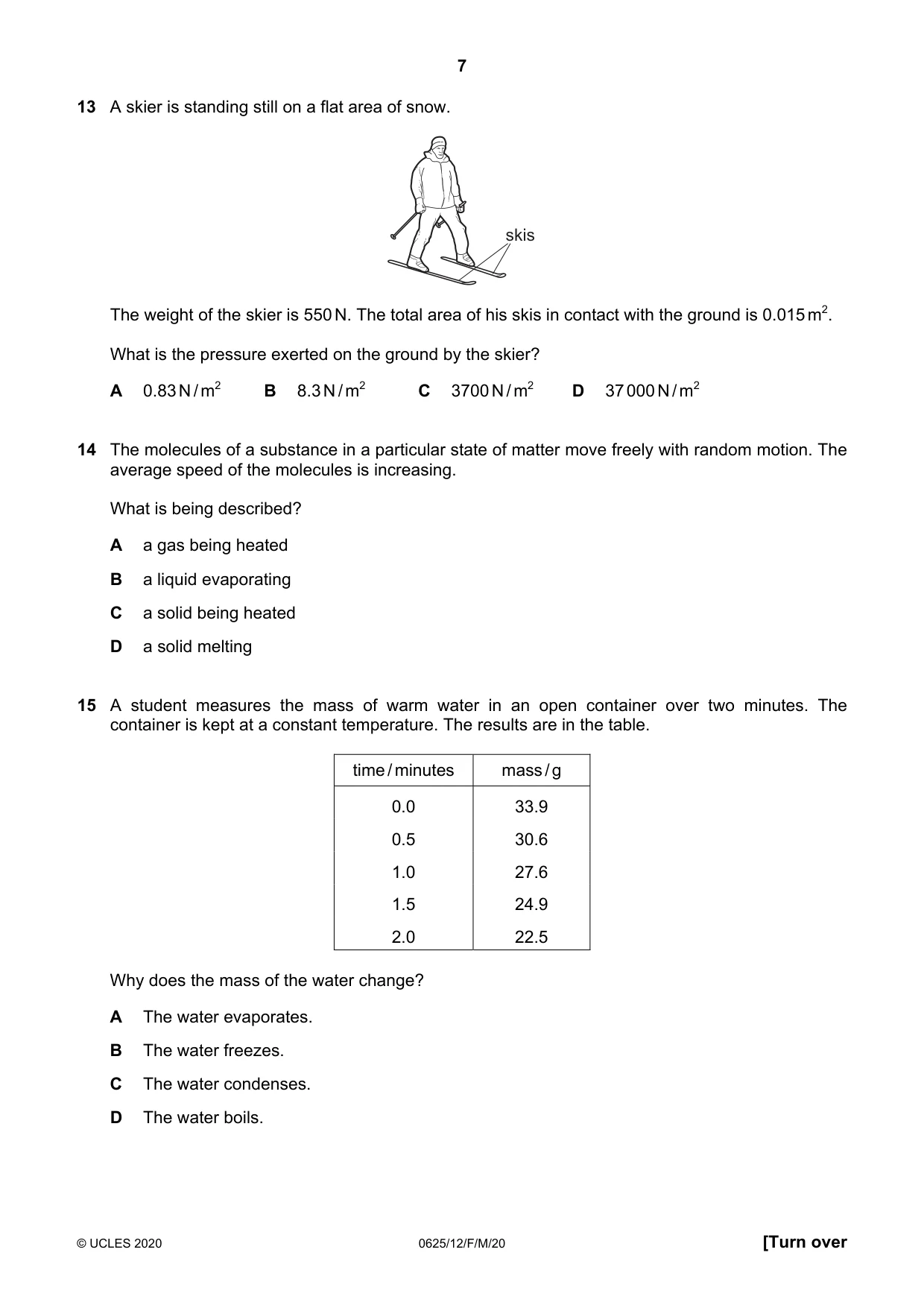 Cambridge IGCSE Physics 0625 2020 Feb/March Paper 1 · Variant 2 question paper, page 7 of 20