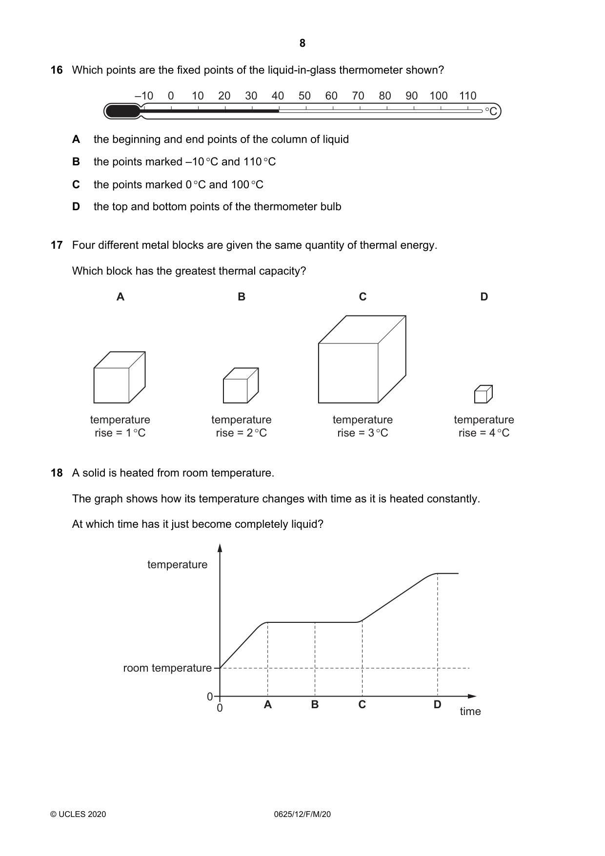 Cambridge IGCSE Physics 0625 2020 Feb/March Paper 1 · Variant 2 question paper, page 8 of 20