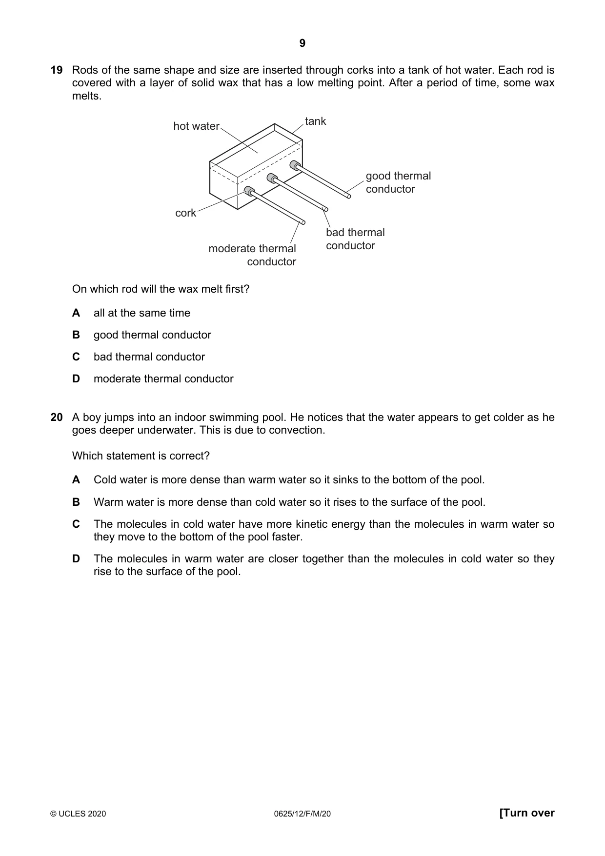 Cambridge IGCSE Physics 0625 2020 Feb/March Paper 1 · Variant 2 question paper, page 9 of 20
