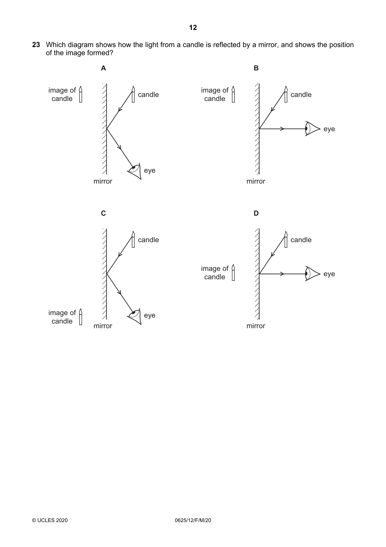 Cambridge IGCSE Physics 0625 2020 Feb/March Paper 1 · Variant 2 question paper, page 12 of 20