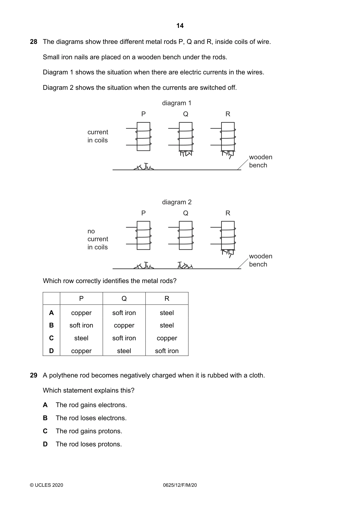 Cambridge IGCSE Physics 0625 2020 Feb/March Paper 1 · Variant 2 question paper, page 14 of 20