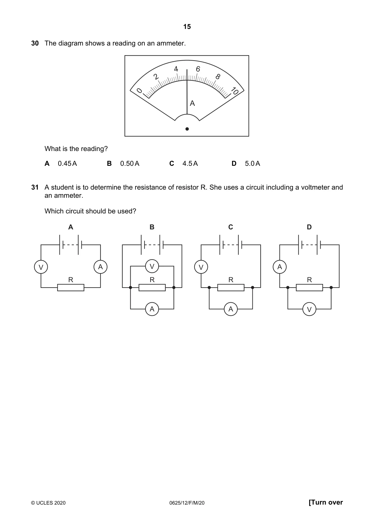 Cambridge IGCSE Physics 0625 2020 Feb/March Paper 1 · Variant 2 question paper, page 15 of 20