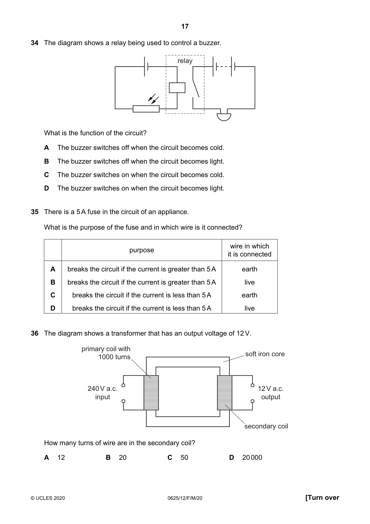 Cambridge IGCSE Physics 0625 2020 Feb/March Paper 1 · Variant 2 question paper, page 17 of 20