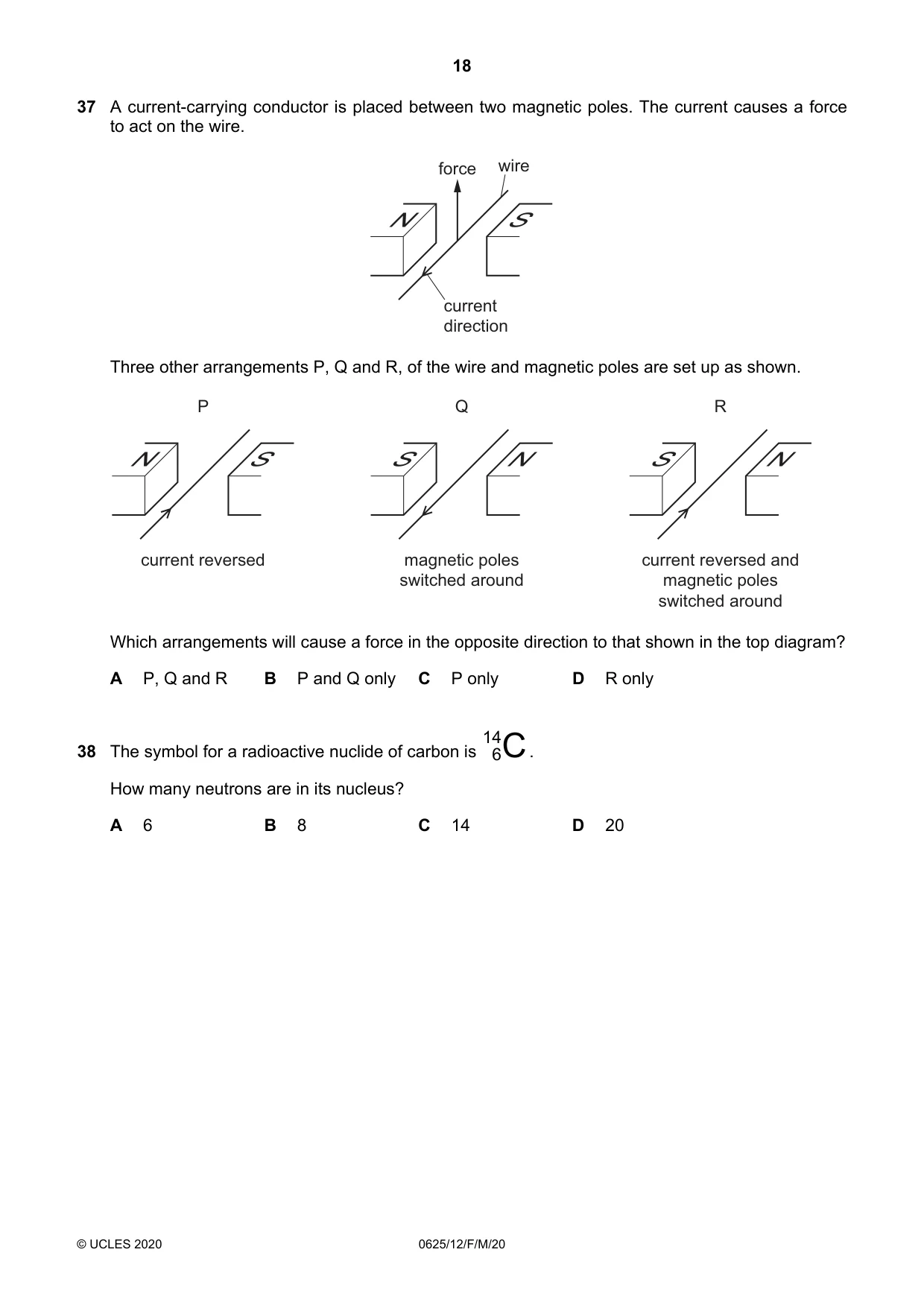 Cambridge IGCSE Physics 0625 2020 Feb/March Paper 1 · Variant 2 question paper, page 18 of 20