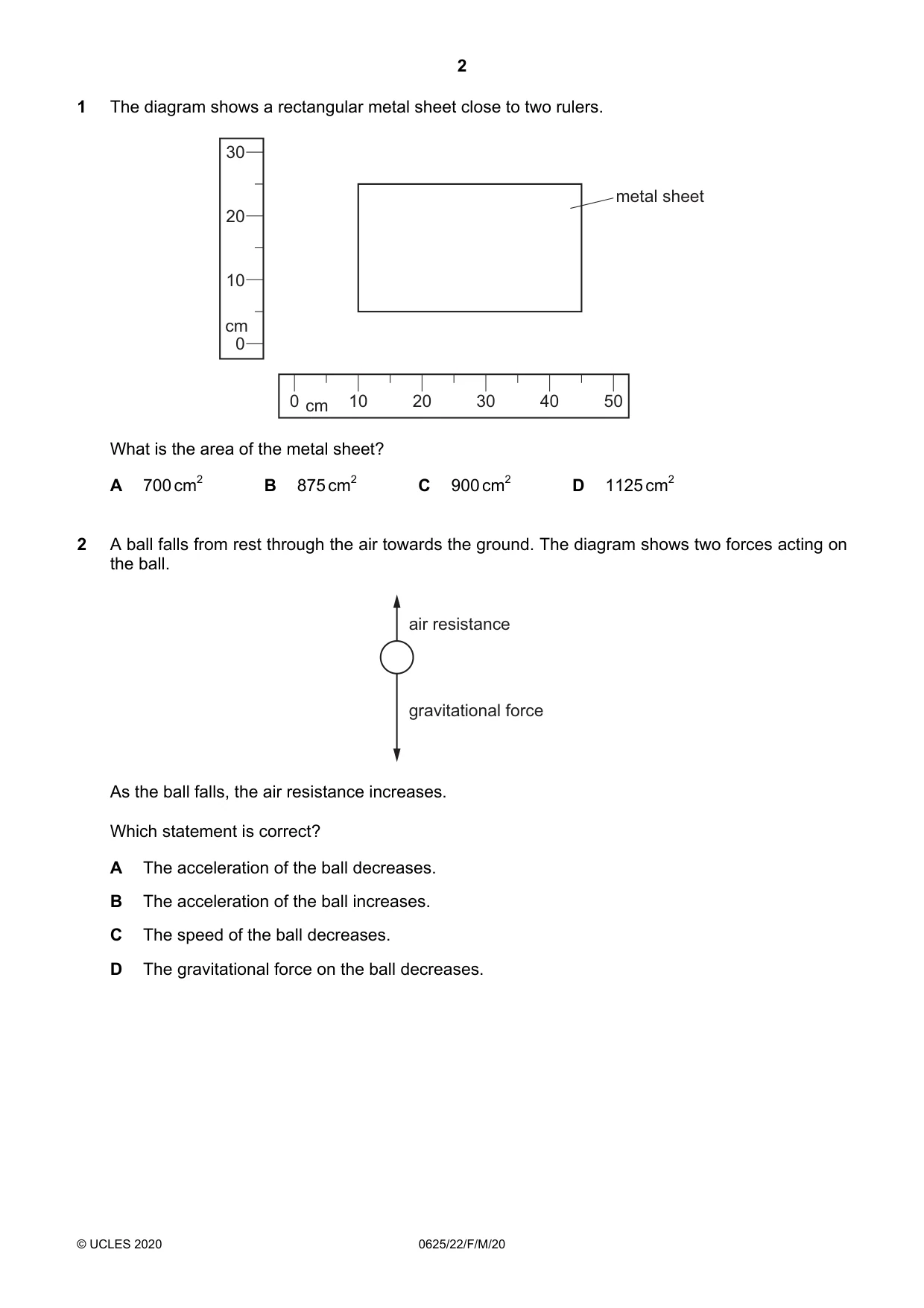 Cambridge IGCSE Physics 0625 2020 Feb/March Paper 2 · Variant 2 question paper, page 2 of 20